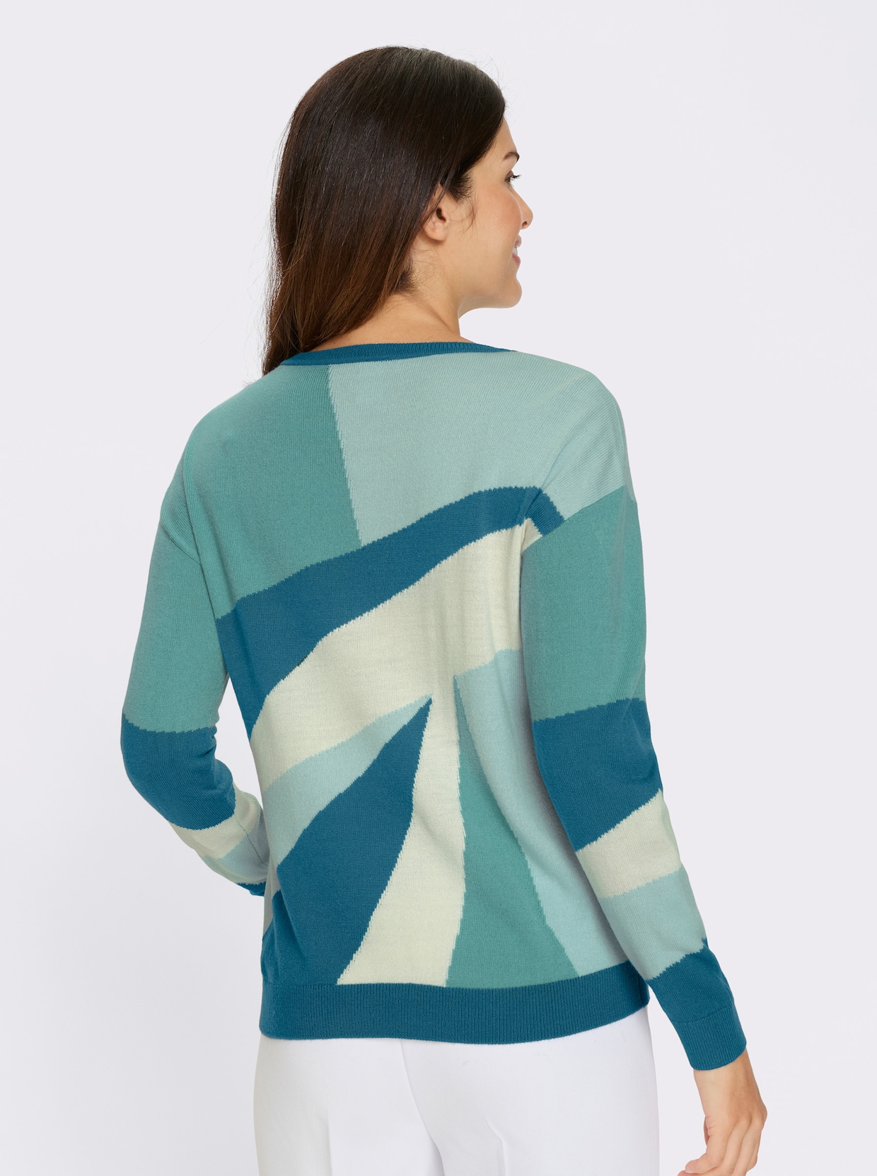 Langarm-Pullover - kalkmint-salbei-gemustert