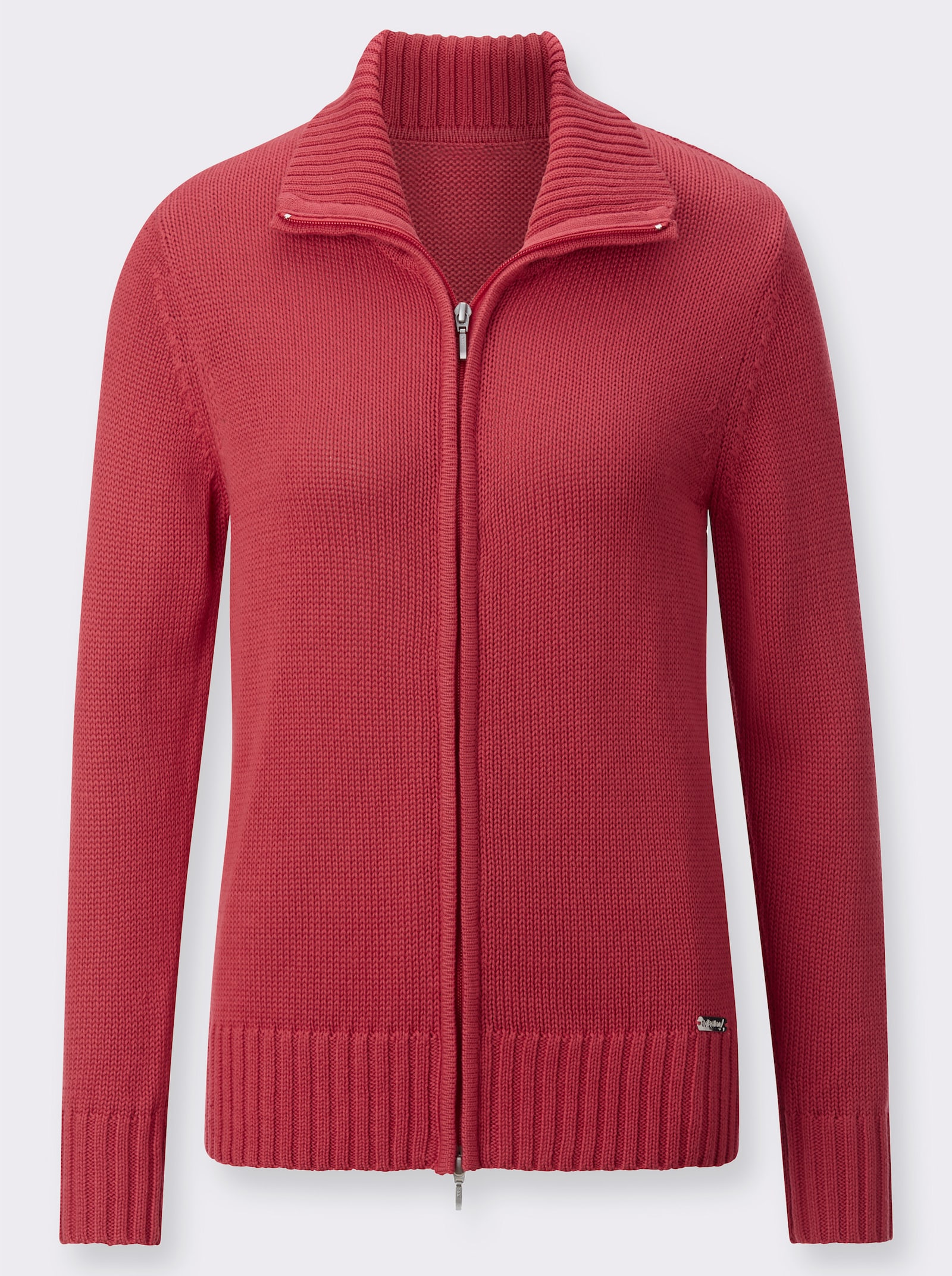 Strickjacke mit 2-Wege-Reissverschluss - korallenrot