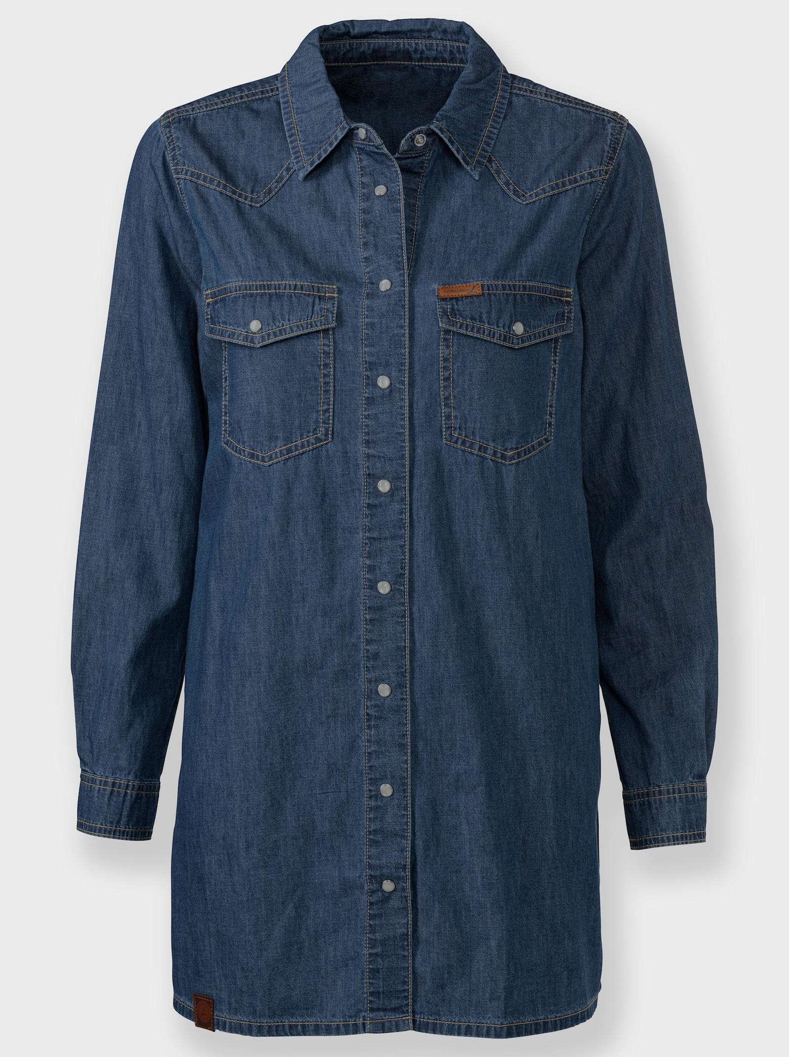 Jeansbluse mit Druckknopfleiste - blue-stone-washed