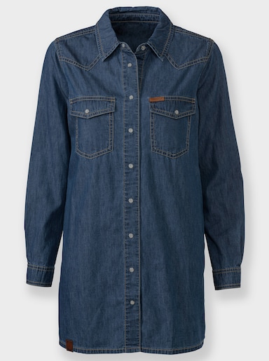 Jeansbluse mit Druckknopfleiste - blue-stone-washed