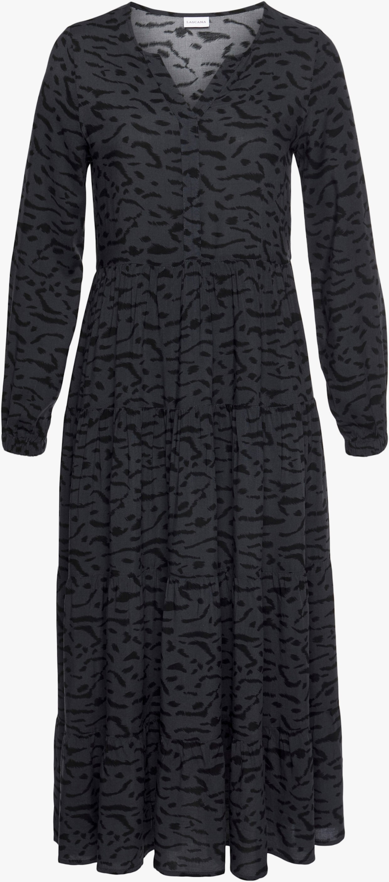 LASCANA Robe longue - gris-noir imprimé