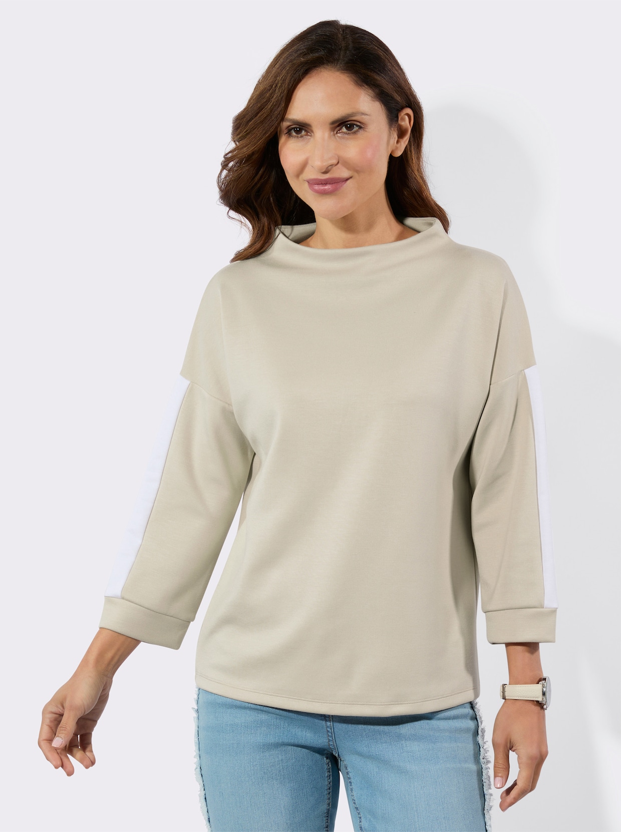 Stehkragenshirt - sand-weiß