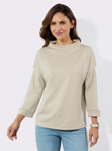 Stehkragenshirt mit Kontraststreifen - sand-weiß