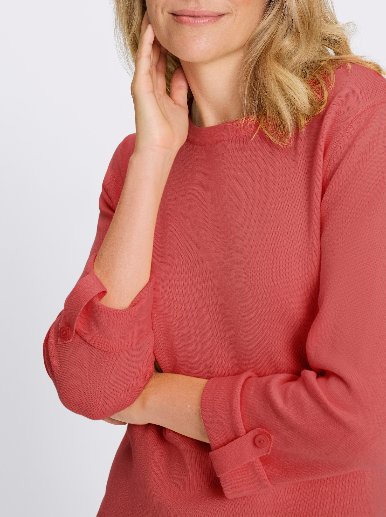 3/4 Arm-Pullover aus reiner Baumwolle - koralle