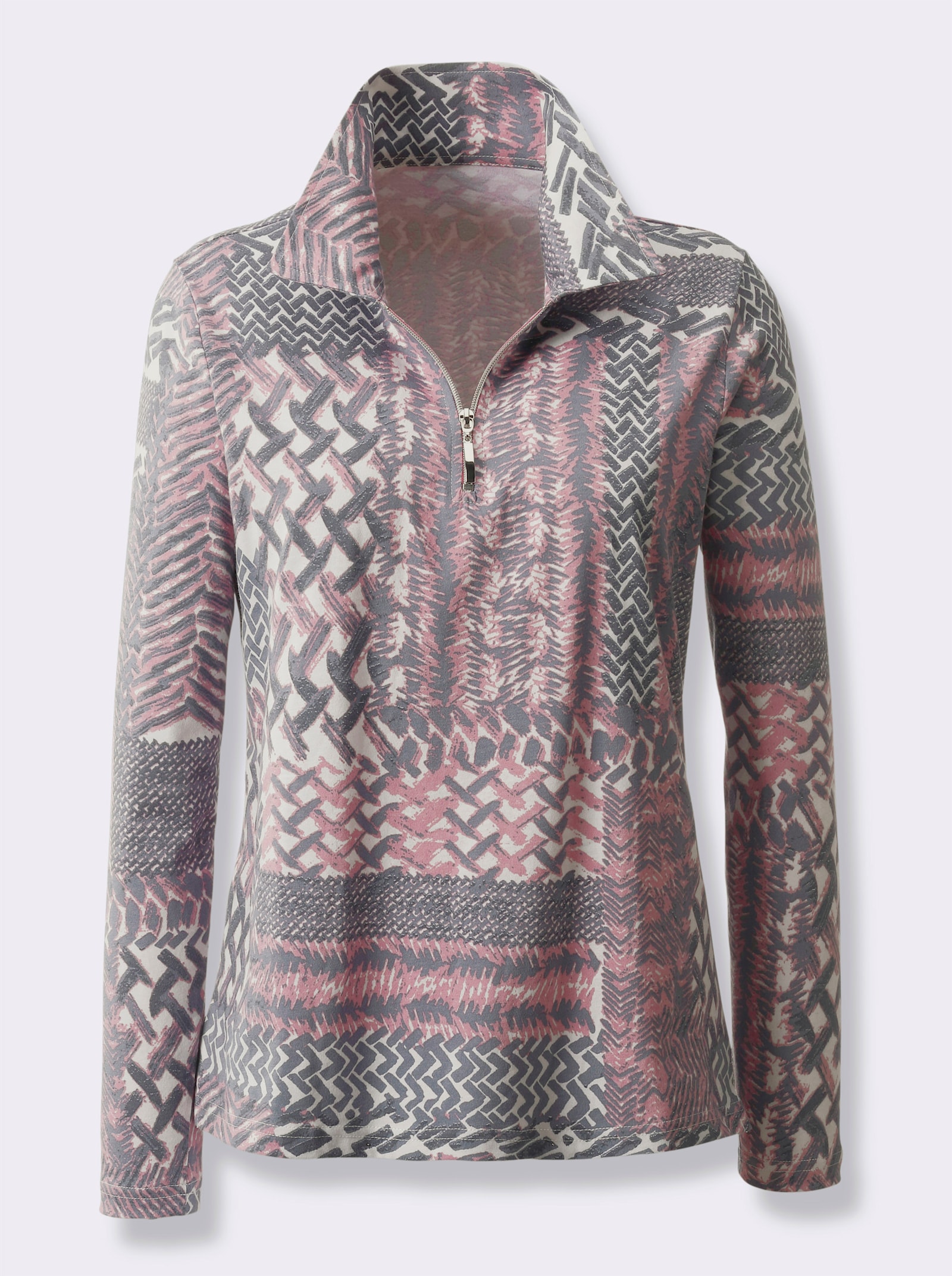 Langarmshirt im Muster-Mix - mauve-grau-bedruckt