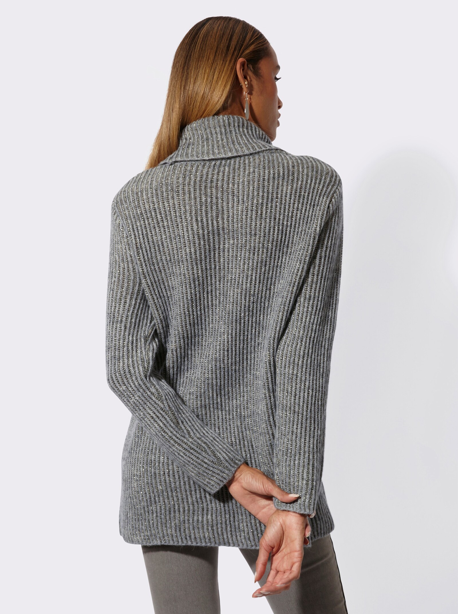 Rollkragenpullover mit Farbverlauf - hellgrau-anthrazit-meliert