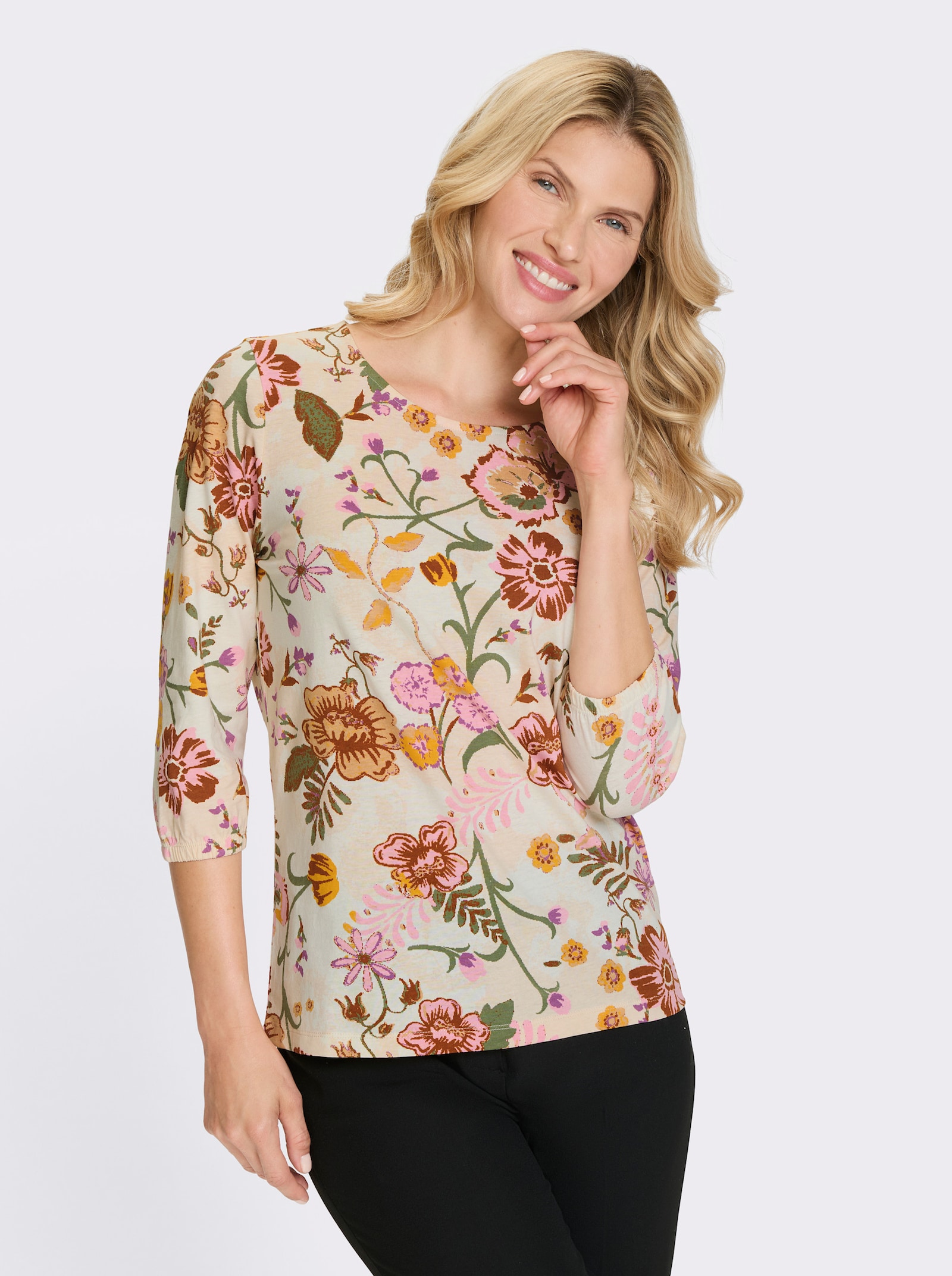 3/4-Arm-Shirt im Blüten-Dessin - champagner-hortensie-bedruckt