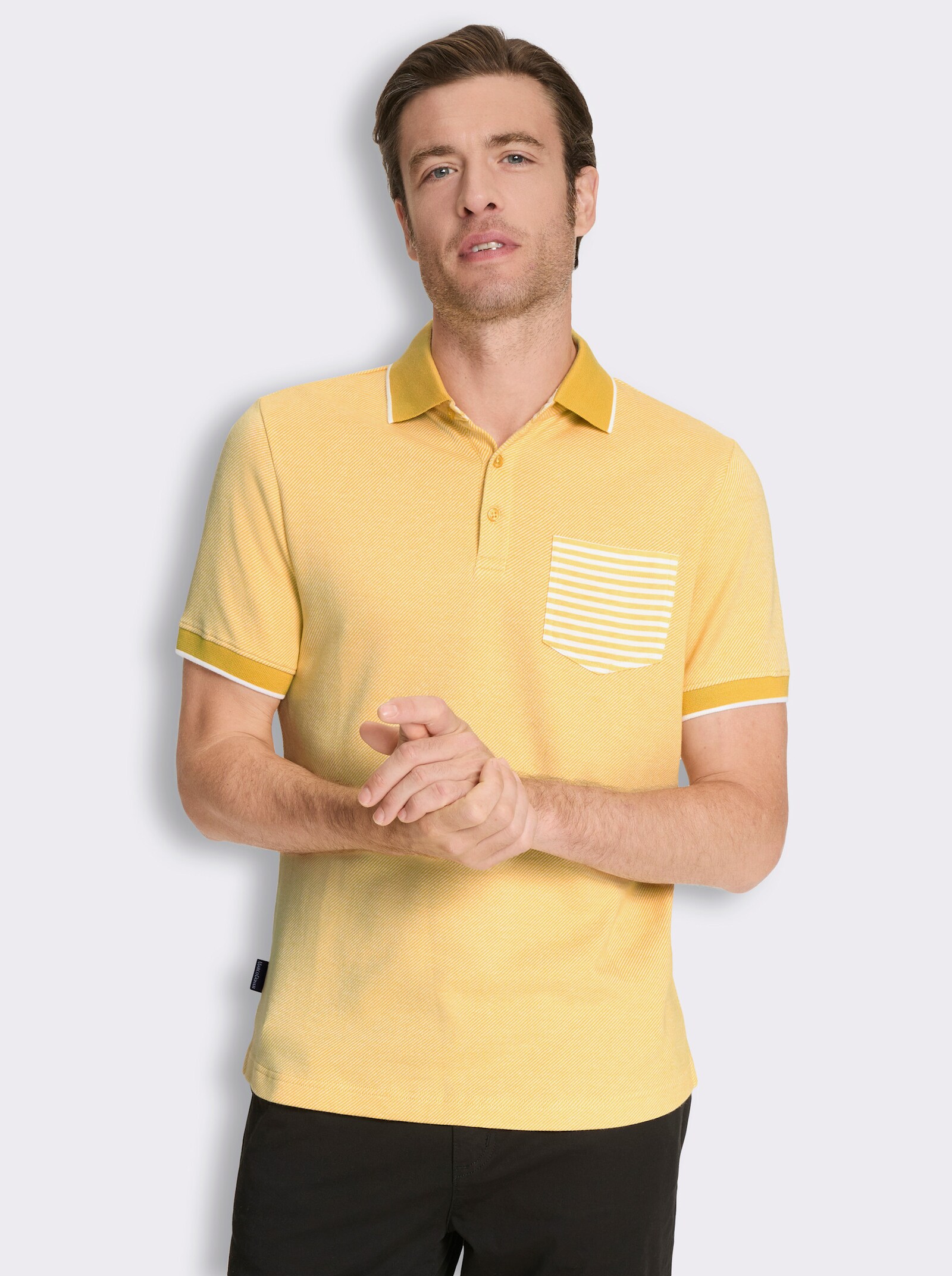Marco Donati Kurzarmshirt in Jacquard-Qualität, mit Modal - gelb-gestreift