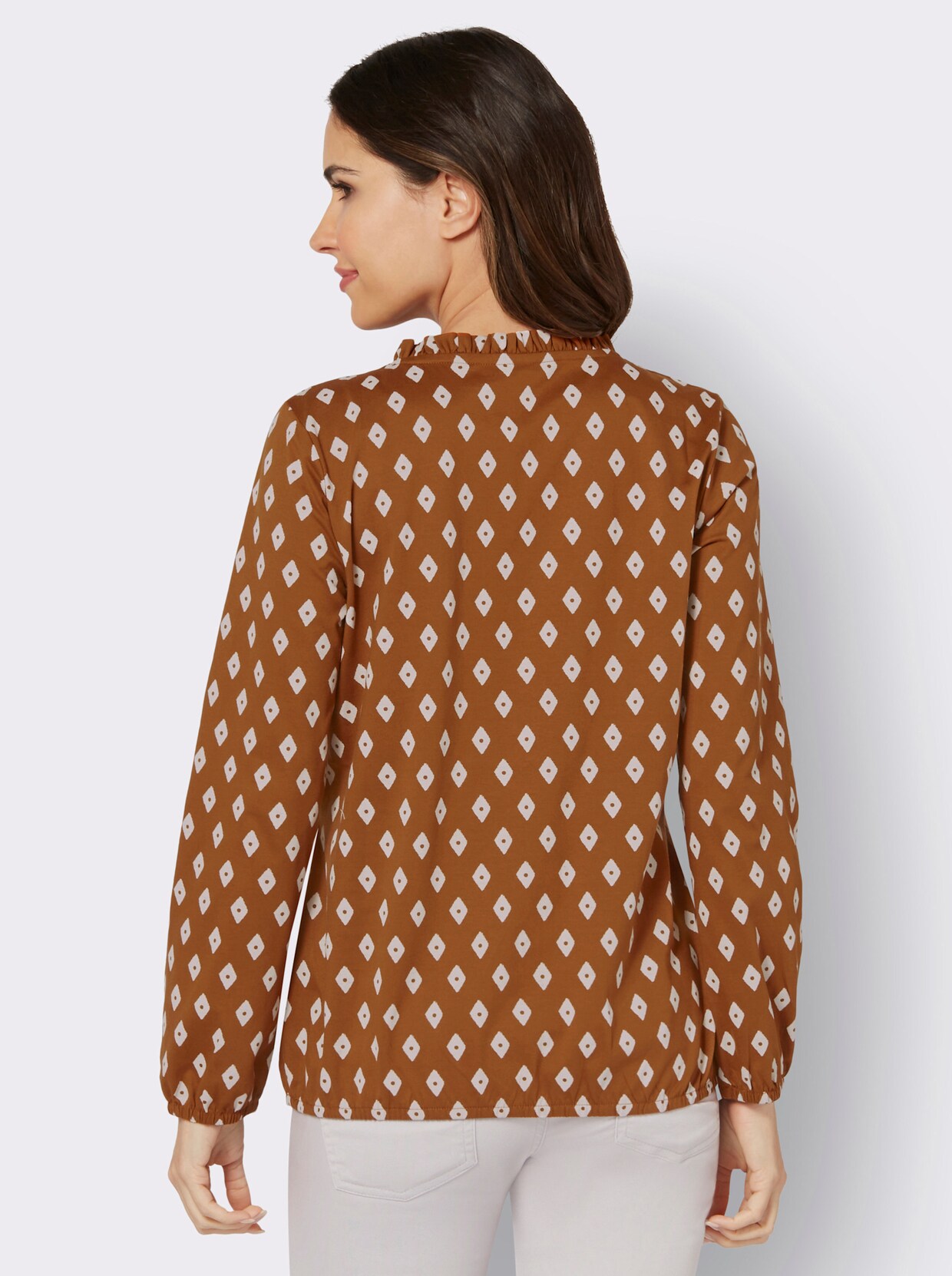 Shirt met lange mouwen - cognac/ivoor bedrukt