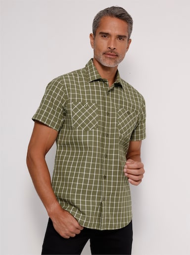 Karohemd mit aufgesetzten Brusttaschen - khaki-ecru-kariert