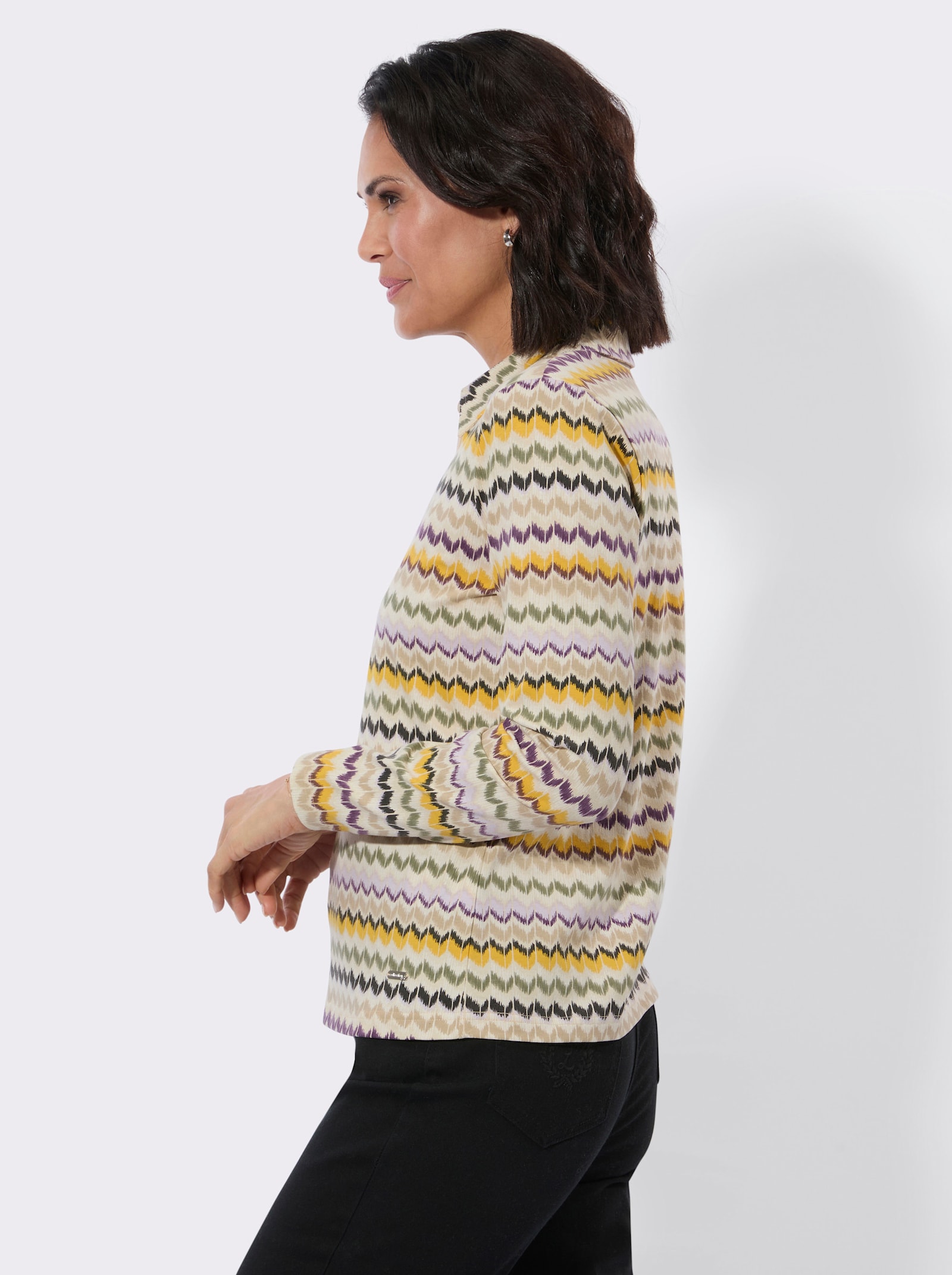 Poloshirt mit Reißverschluss - oliv-traube-gemustert