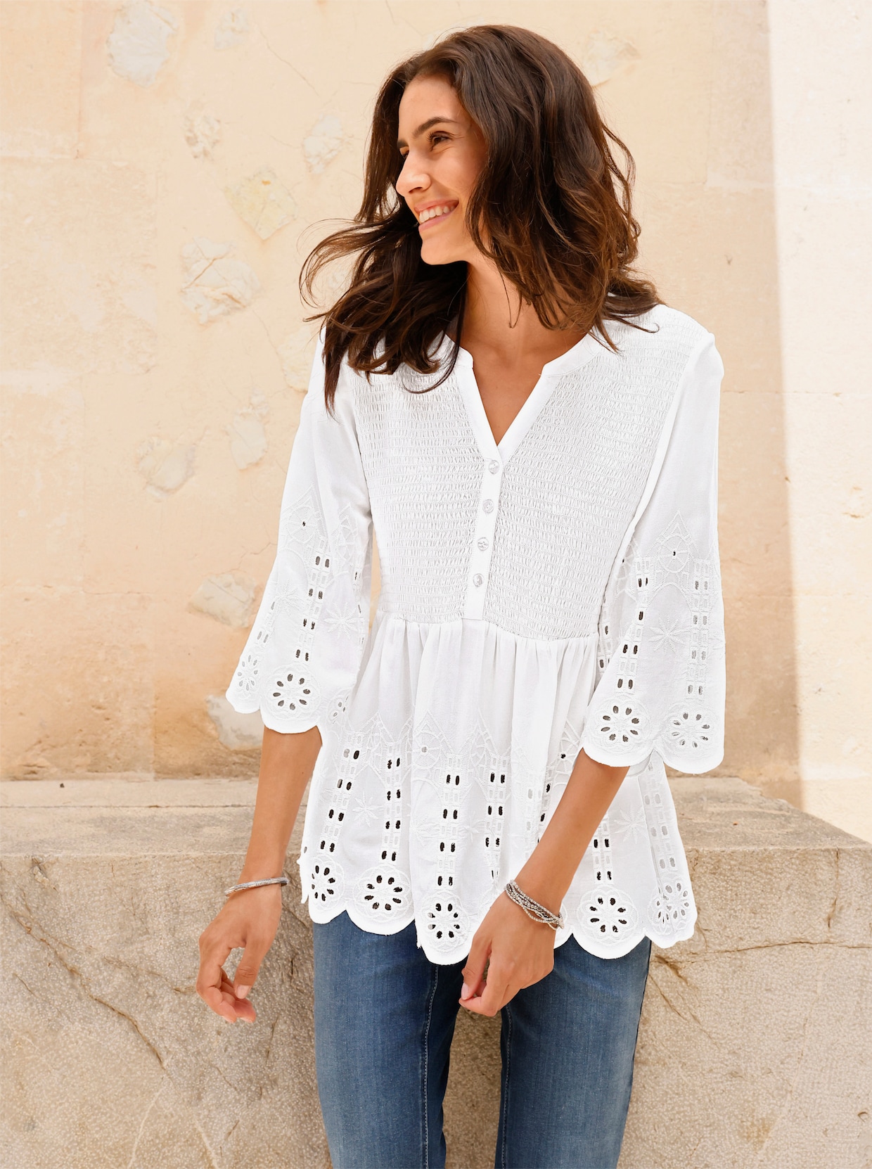 Spitzentunika mit Lockstickerei - weiß