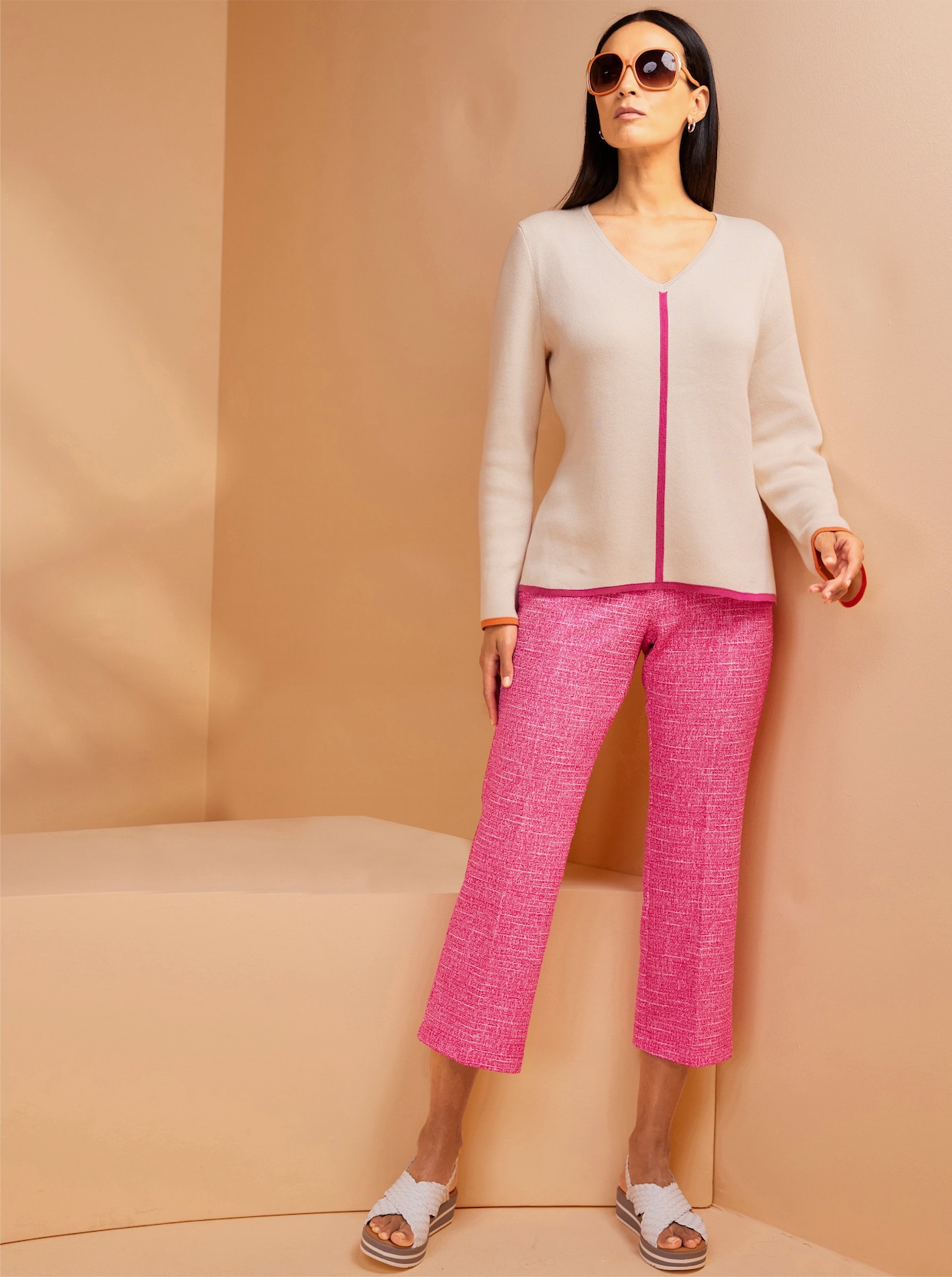 heine Pantalon 7/8 - fuchsia-couleur ivoire chiné