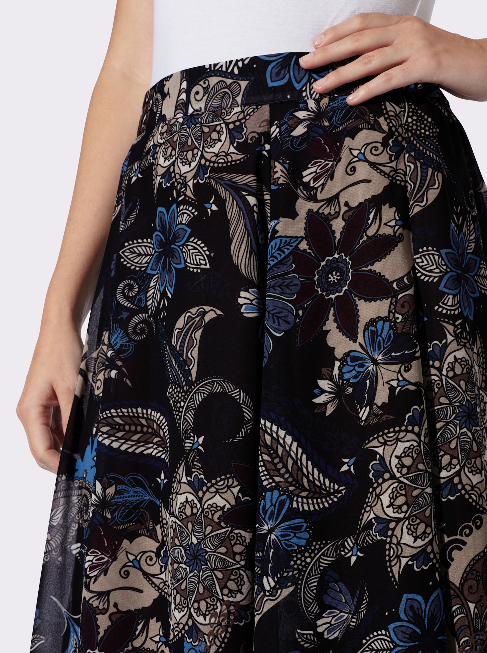 heine A-Linien-Rock in Georgette-Qualität - schwarz-taupe-bedruckt