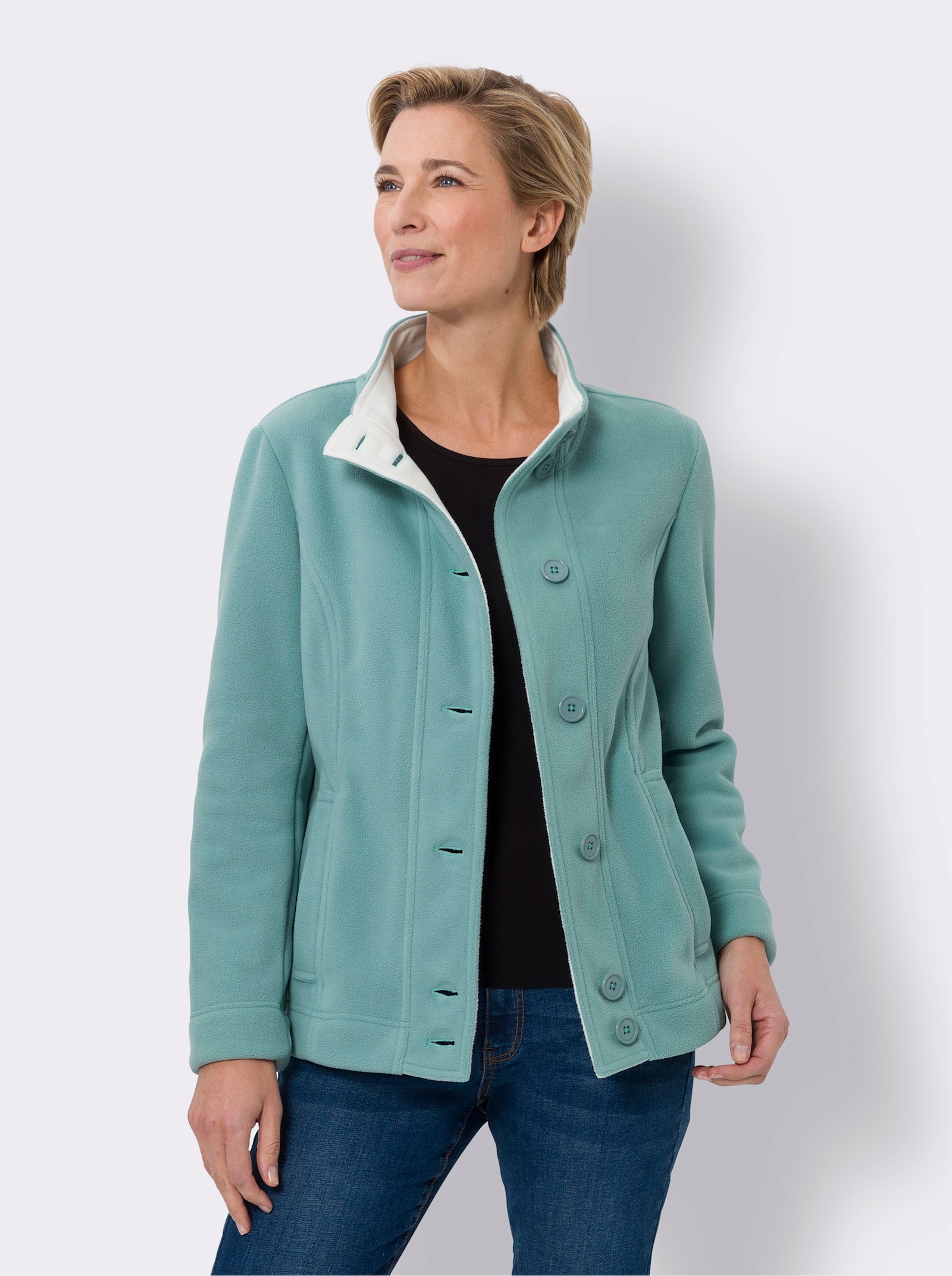 Jacka i fleecematerial - salvia