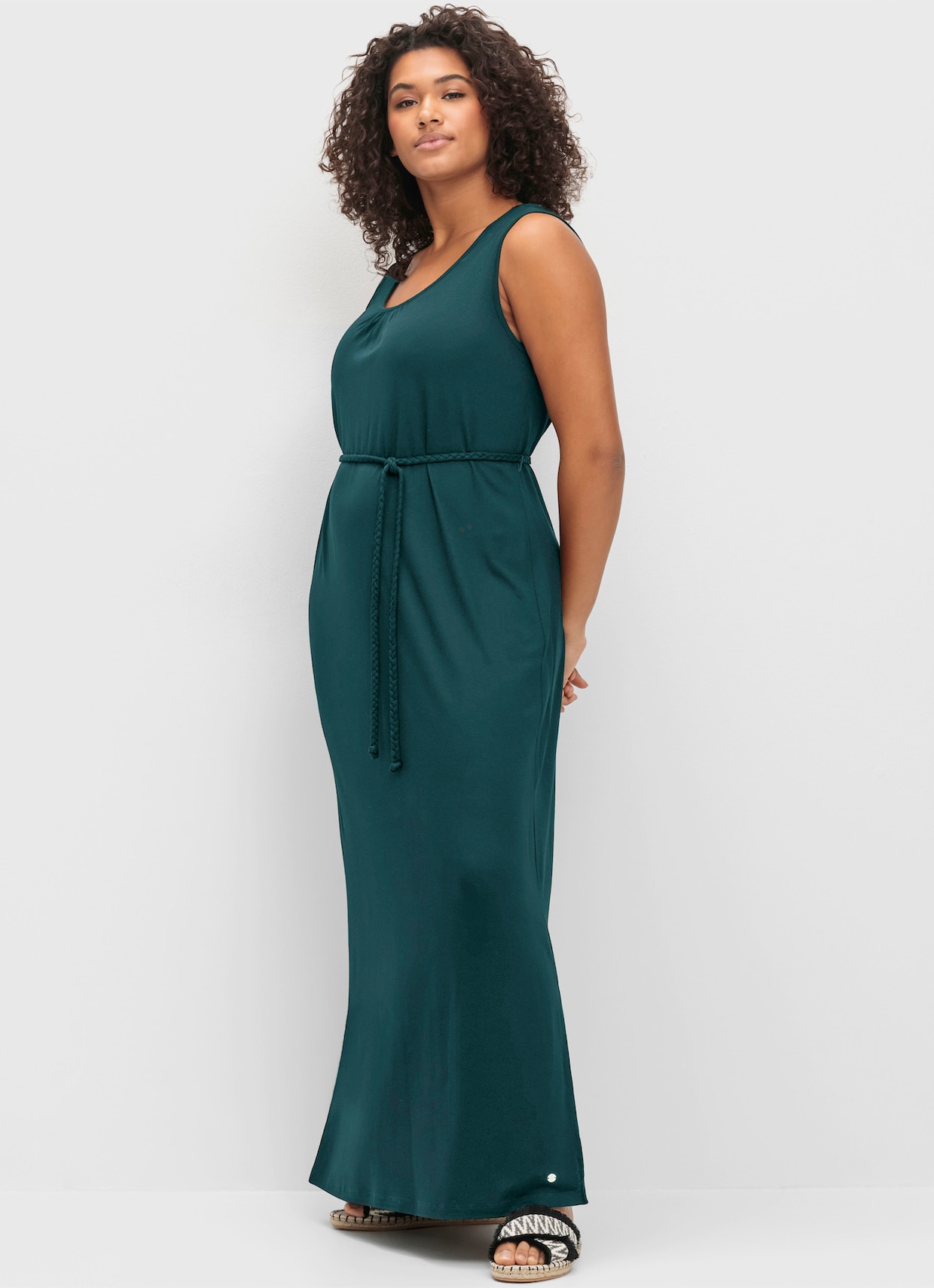 sheego Maxikleid mit Bindegürtel - petrol