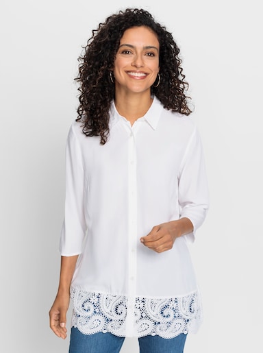 Longbluse mit Spitze am Saum - ecru