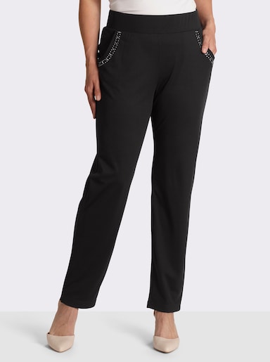 Schlupfhose mit Ziersteinchen - schwarz
