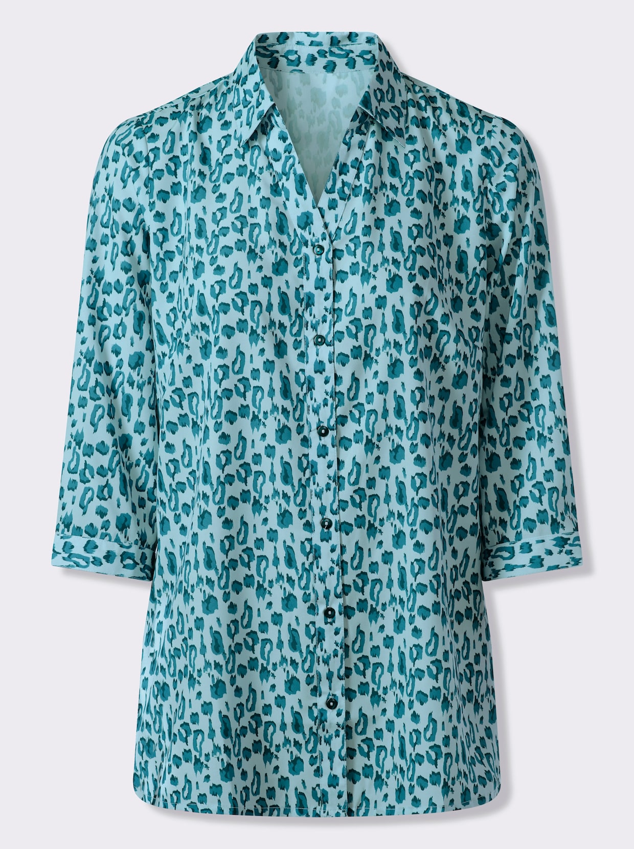Longbluse - mint-aquapetrol-bedruckt