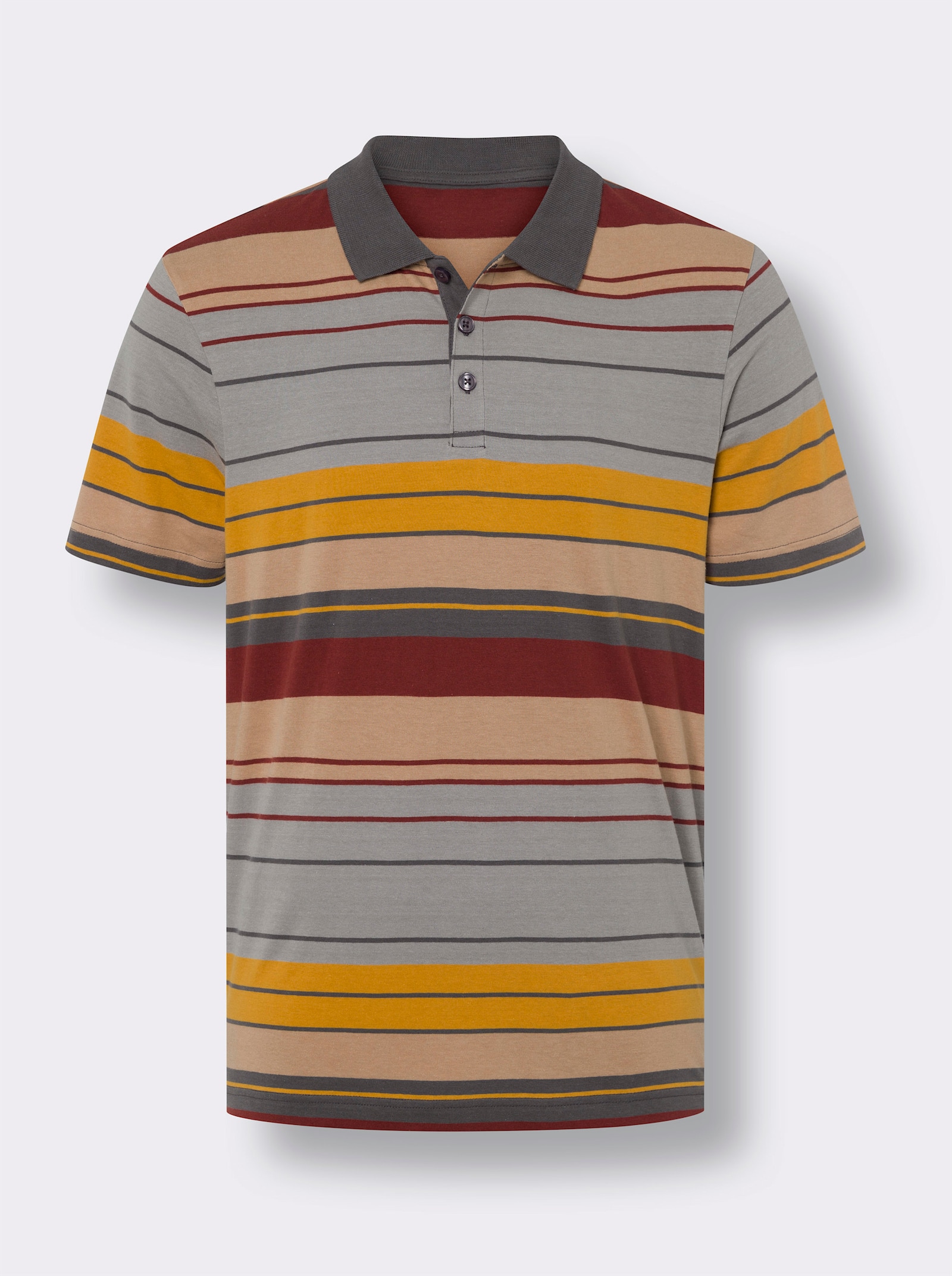 Poloshirt im Ringel-Dessin - steingrau-rotbraun-geringelt