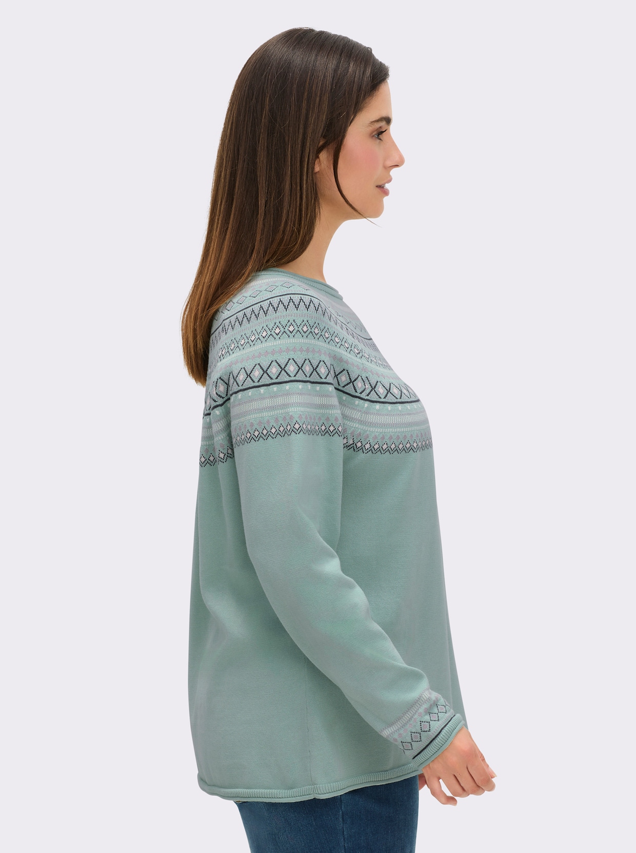 Norwegerpullover aus reiner Baumwolle - mint-gemustert