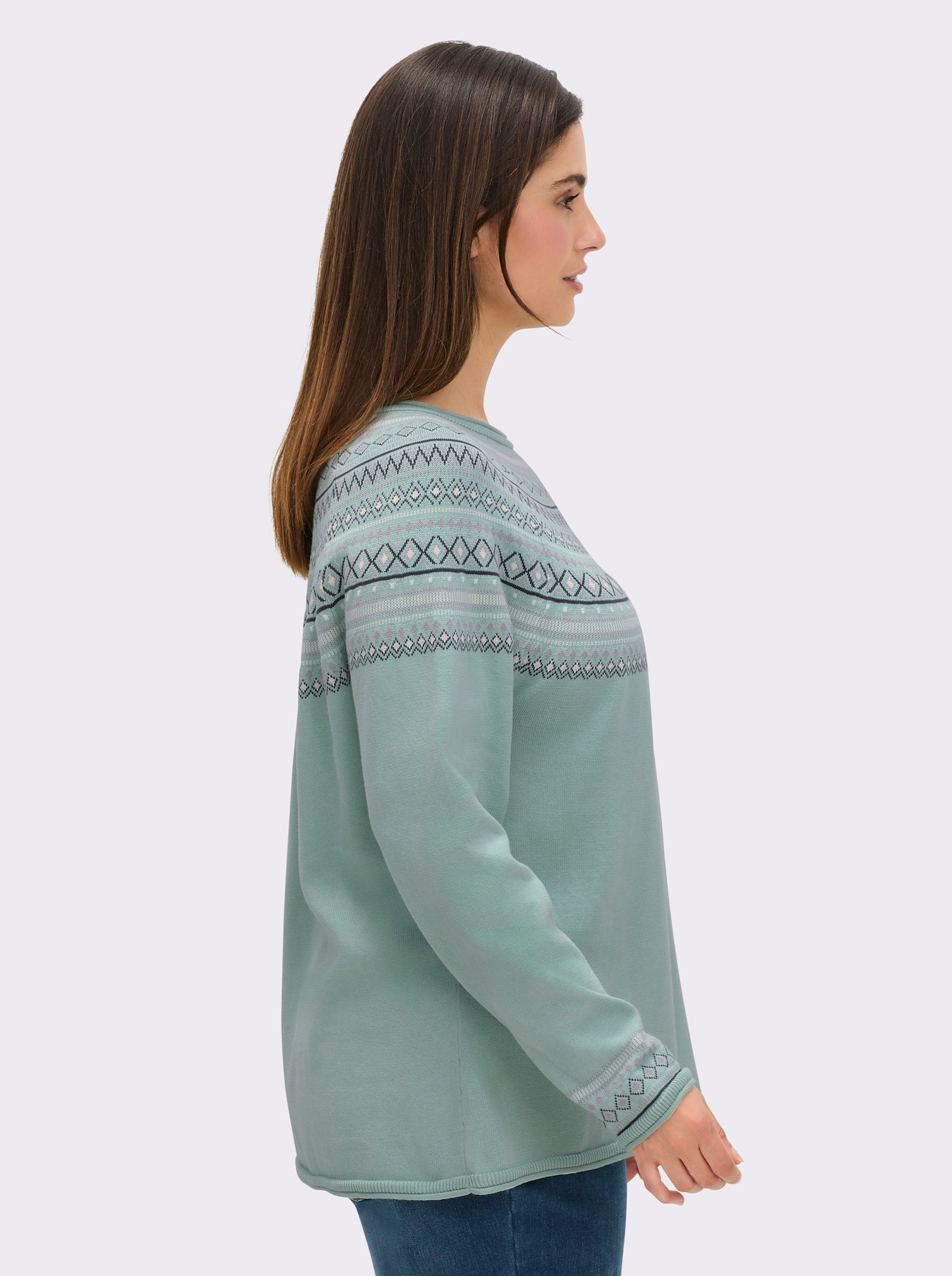 Norwegerpullover aus reiner Baumwolle - mint-gemustert