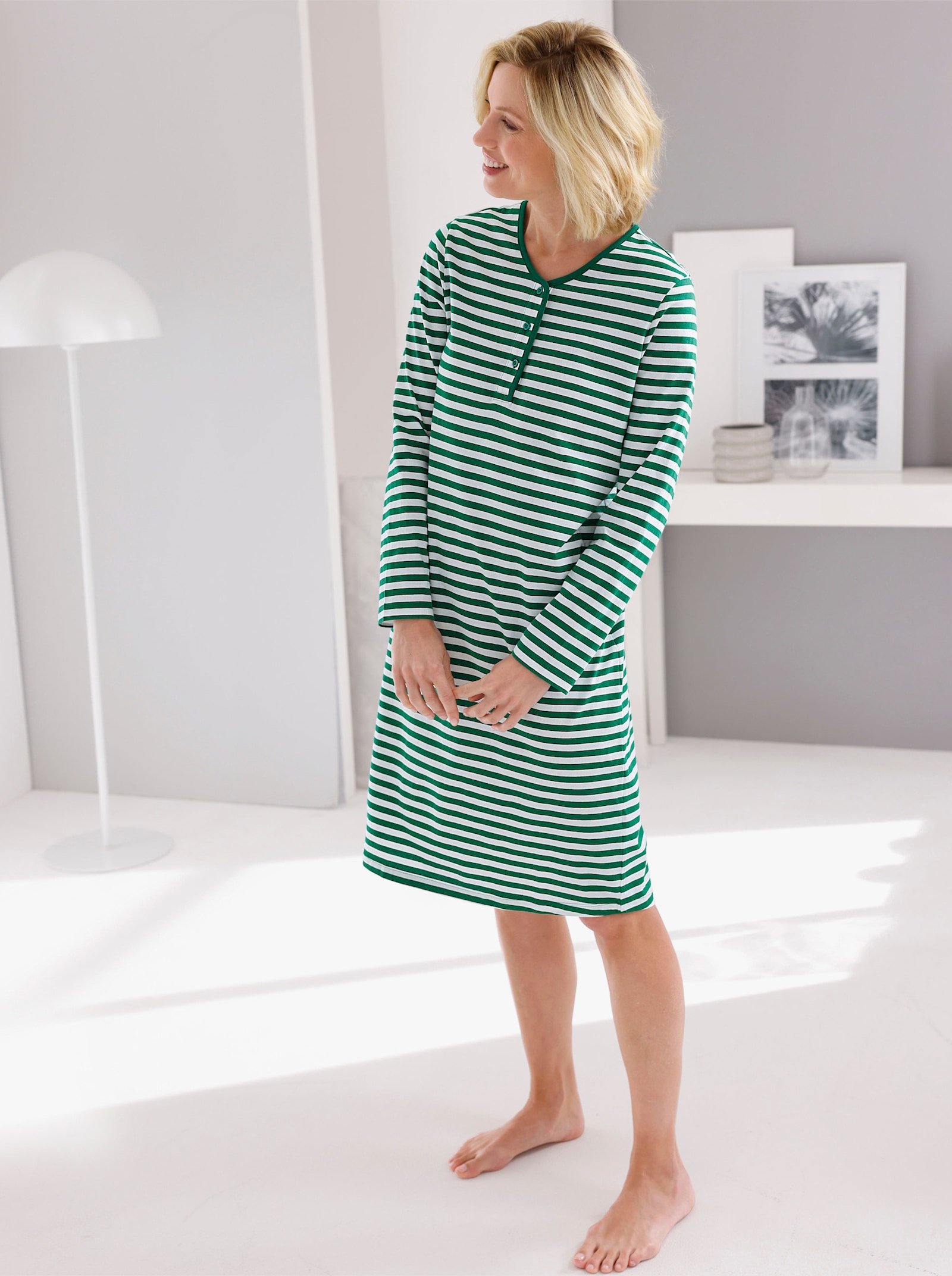 wäschepur Nachthemden - grün-weiß + steingrau-weiß