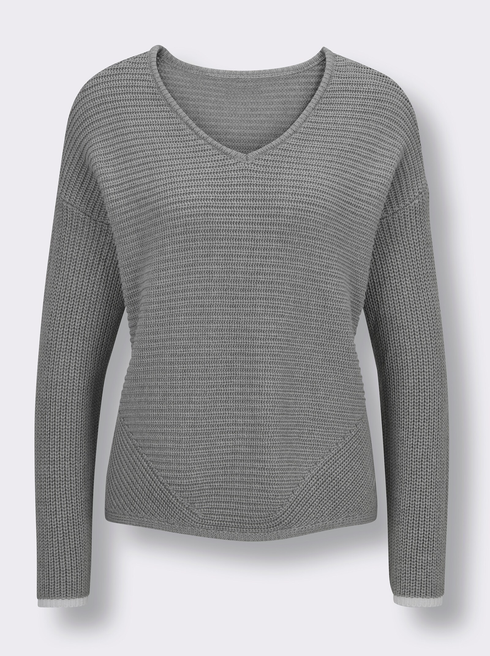 CREATION L PREMIUM Langarm-Pullover mit Kontrastkanten - steingrau-meliert