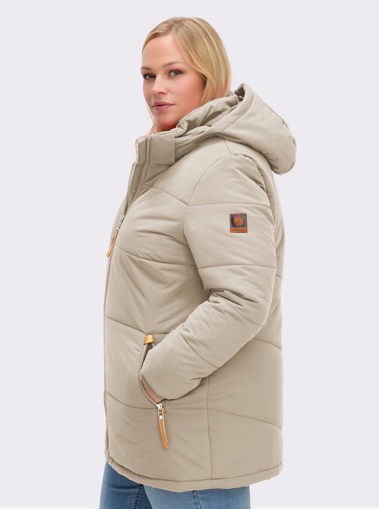 Outdoorjacke mit abnehmbarer Kapuze und Jersey-Bündchen - sand