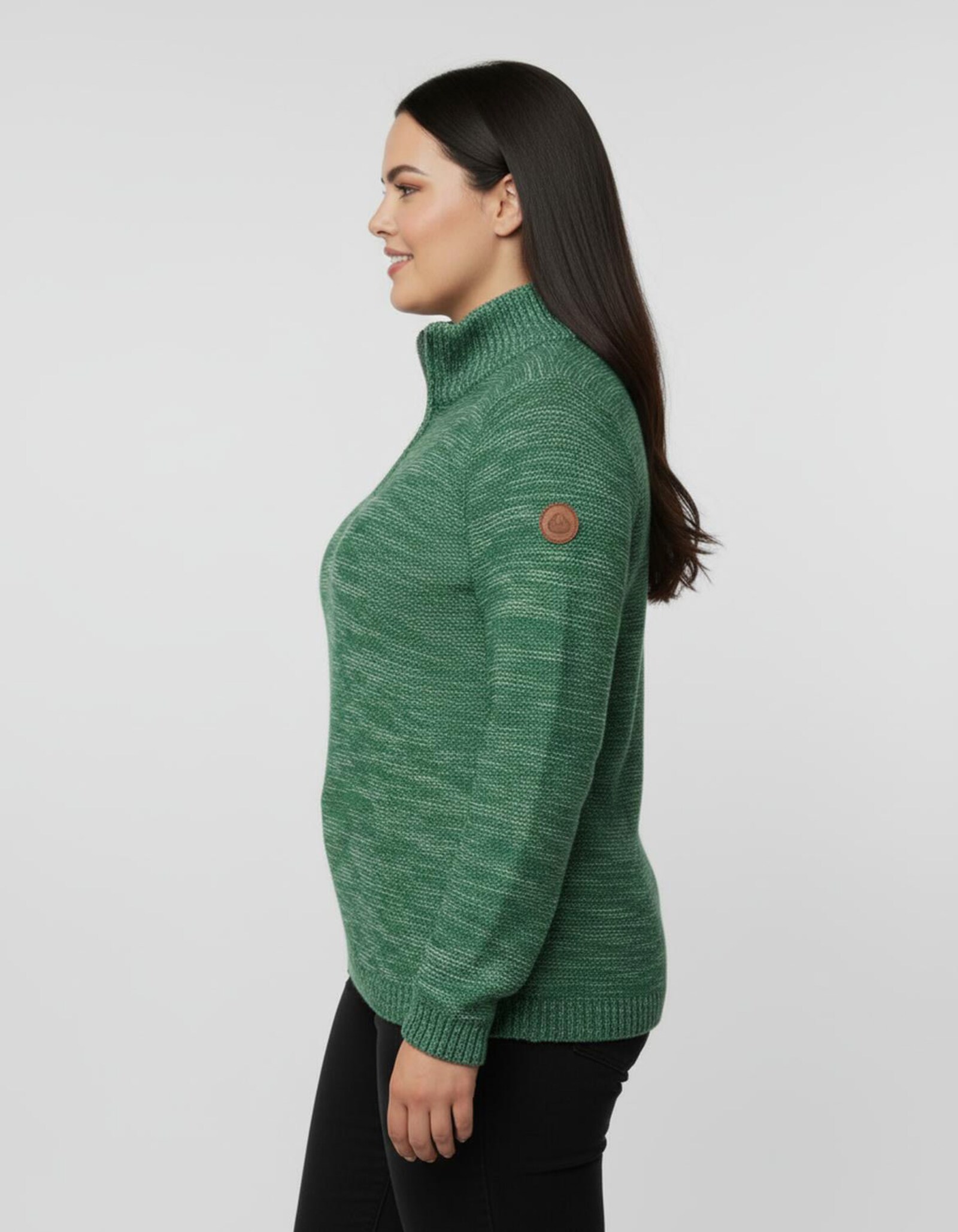 Troyer mit gerippten Abschlüssen - grün-meliert