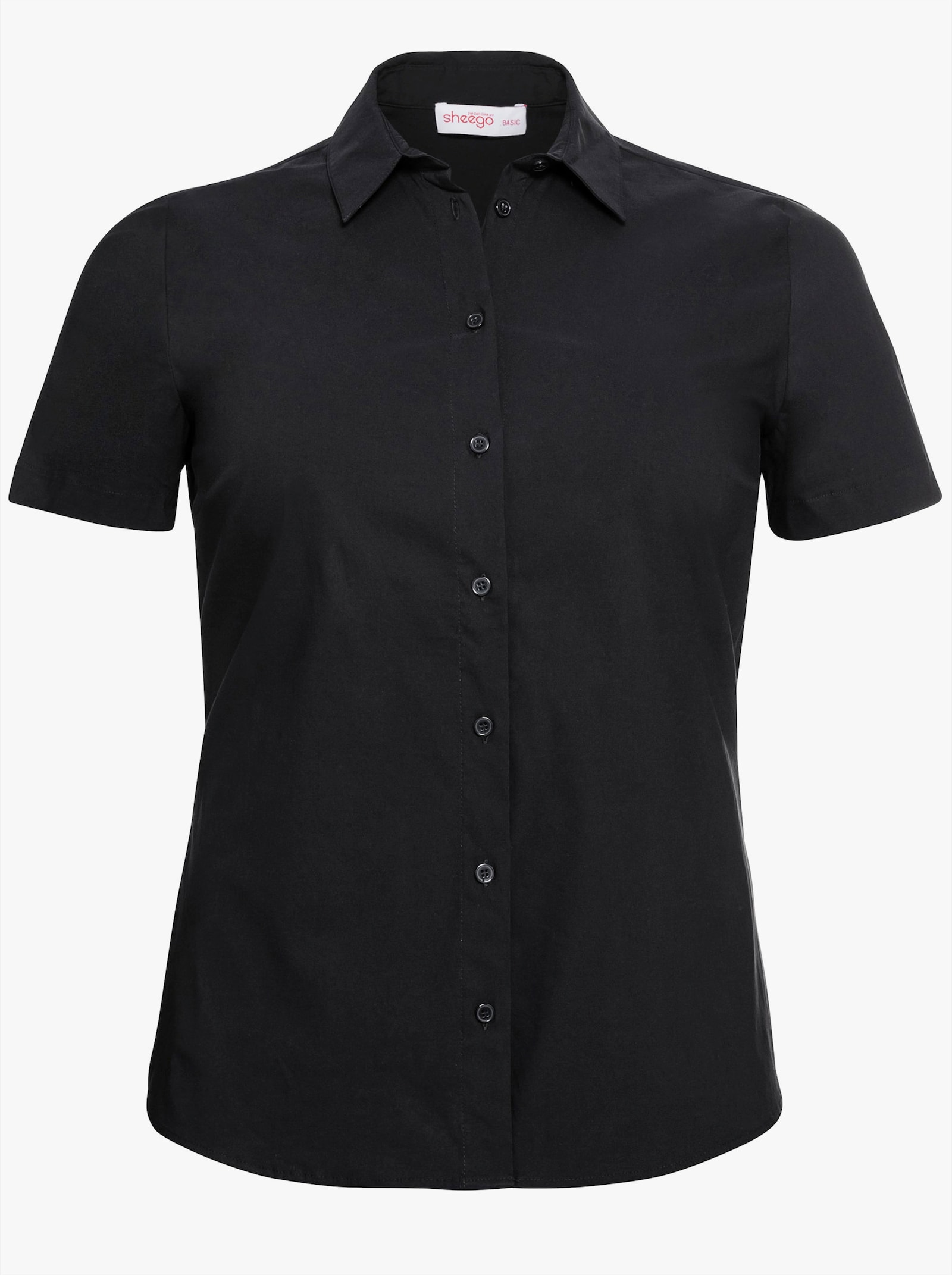 sheego Stretchblouse met korte mouwen, licht getailleerd - zwart