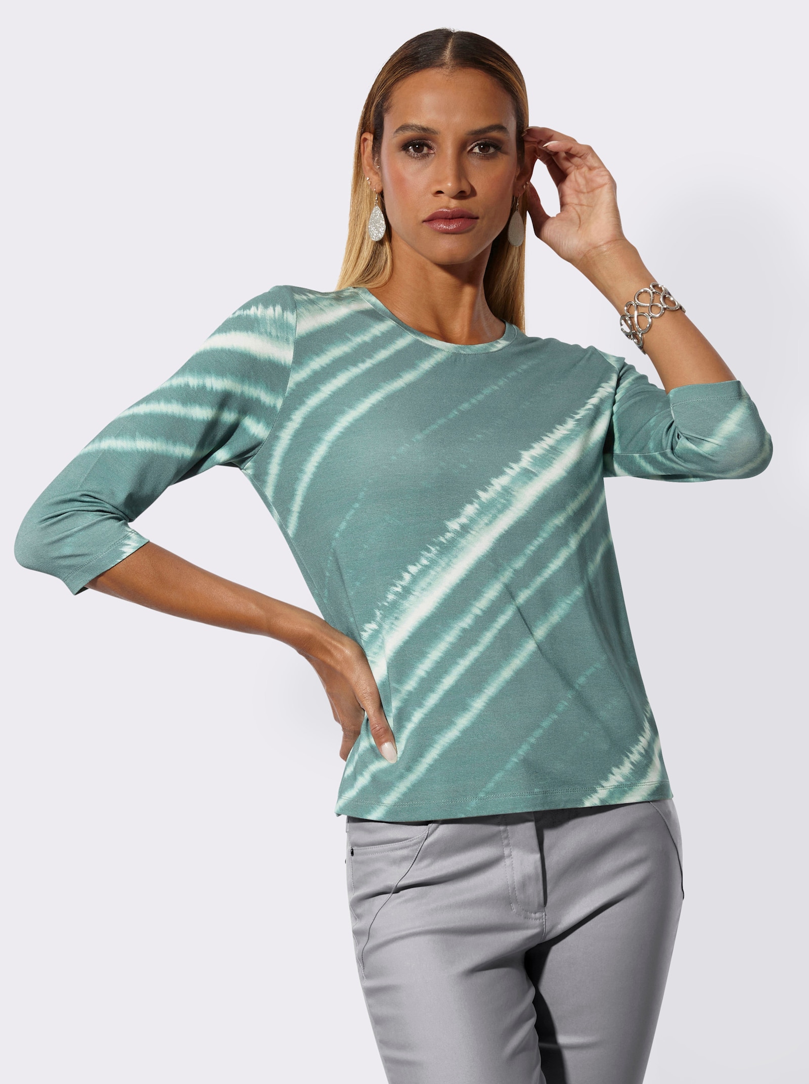 Shirt im modischen Farbverlauf - jade-salbei-bedruckt