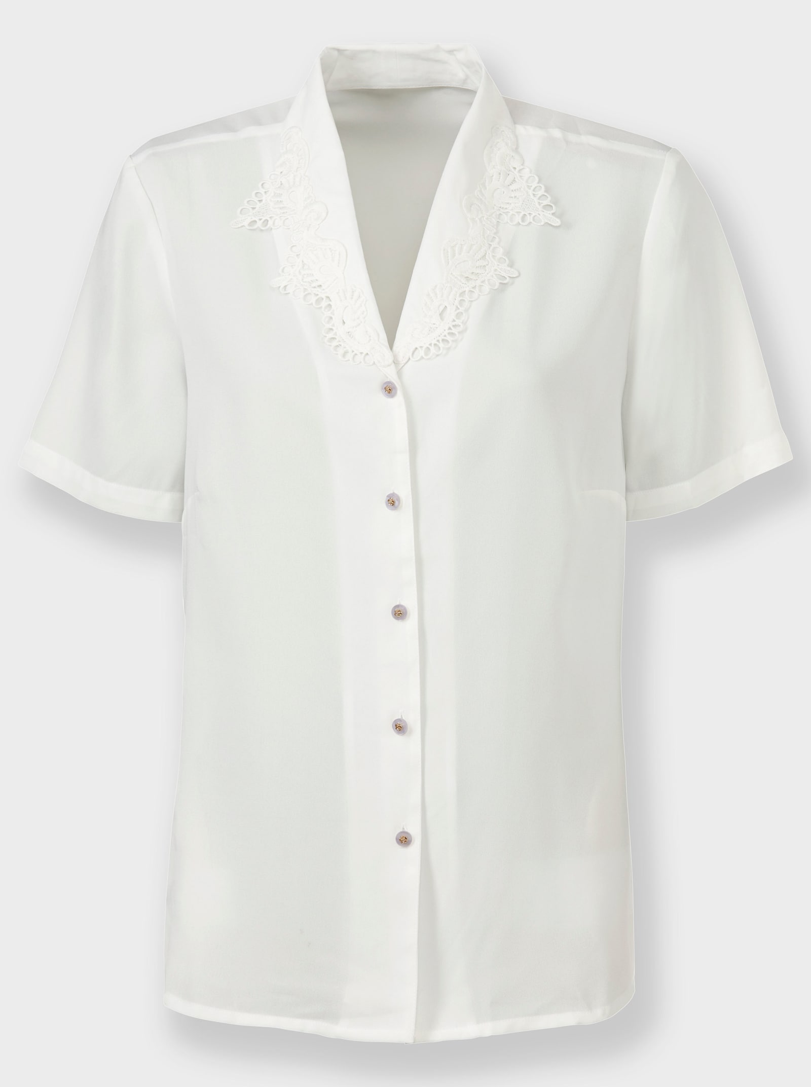 Blouse met korte mouwen en kantversiering - ecru