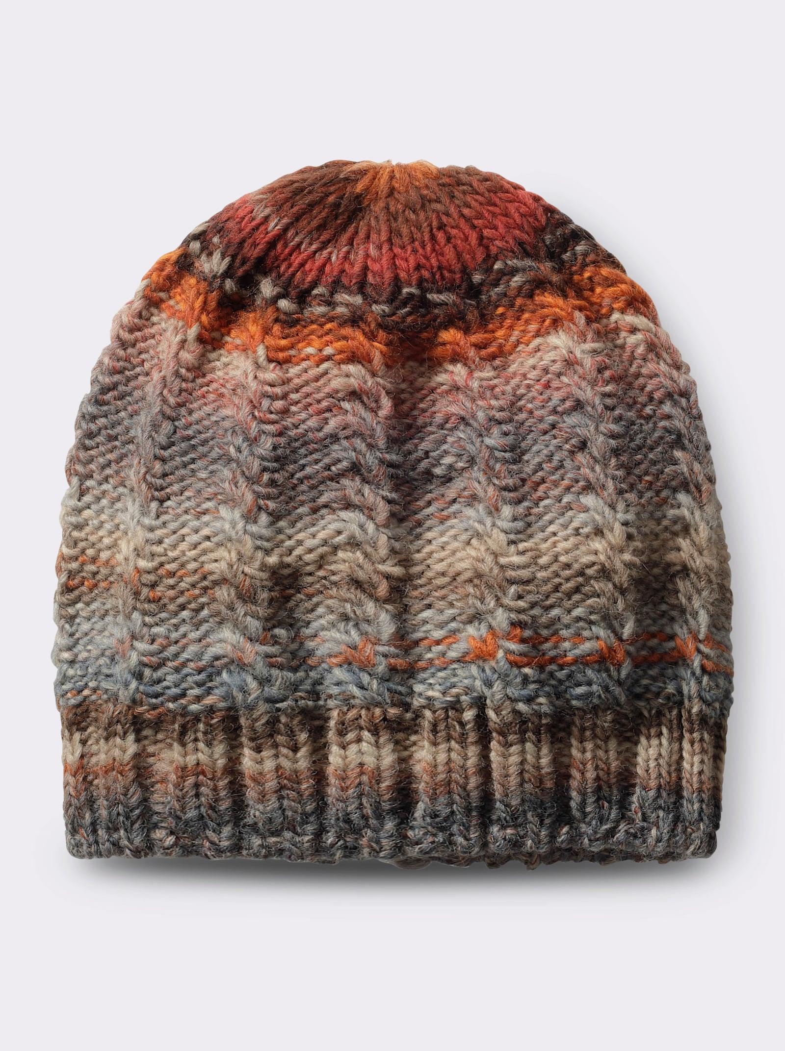 Strickmütze aus Regenbogen-Garn - braun-rot