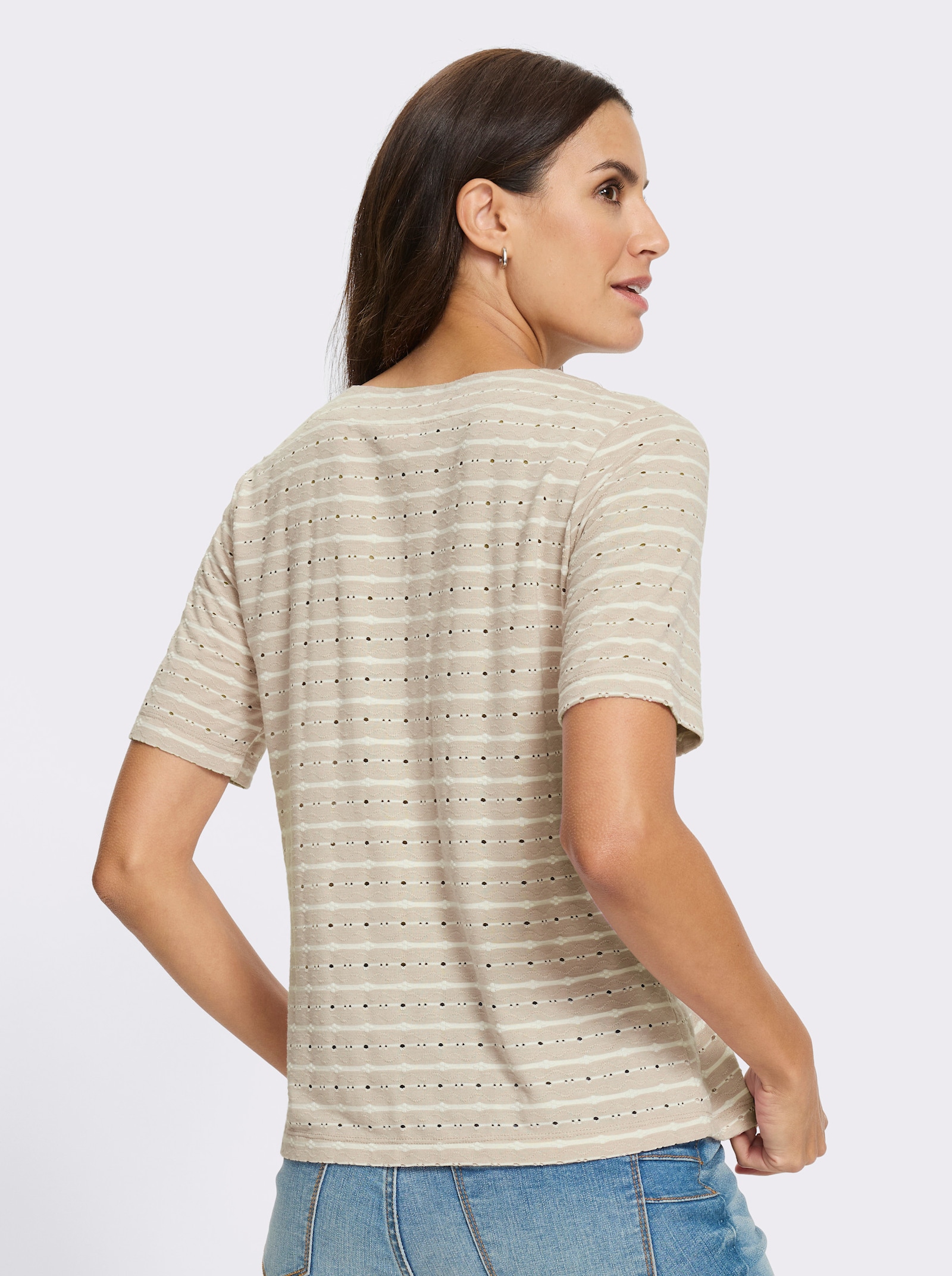 V-Shirt in Stretch-Qualität - ecru-sand-gemustert