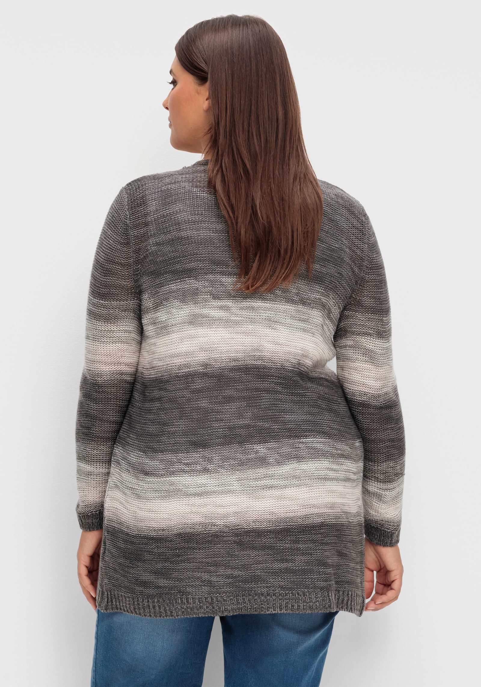 Strickjacke in langer, offener Form - grau-rosé