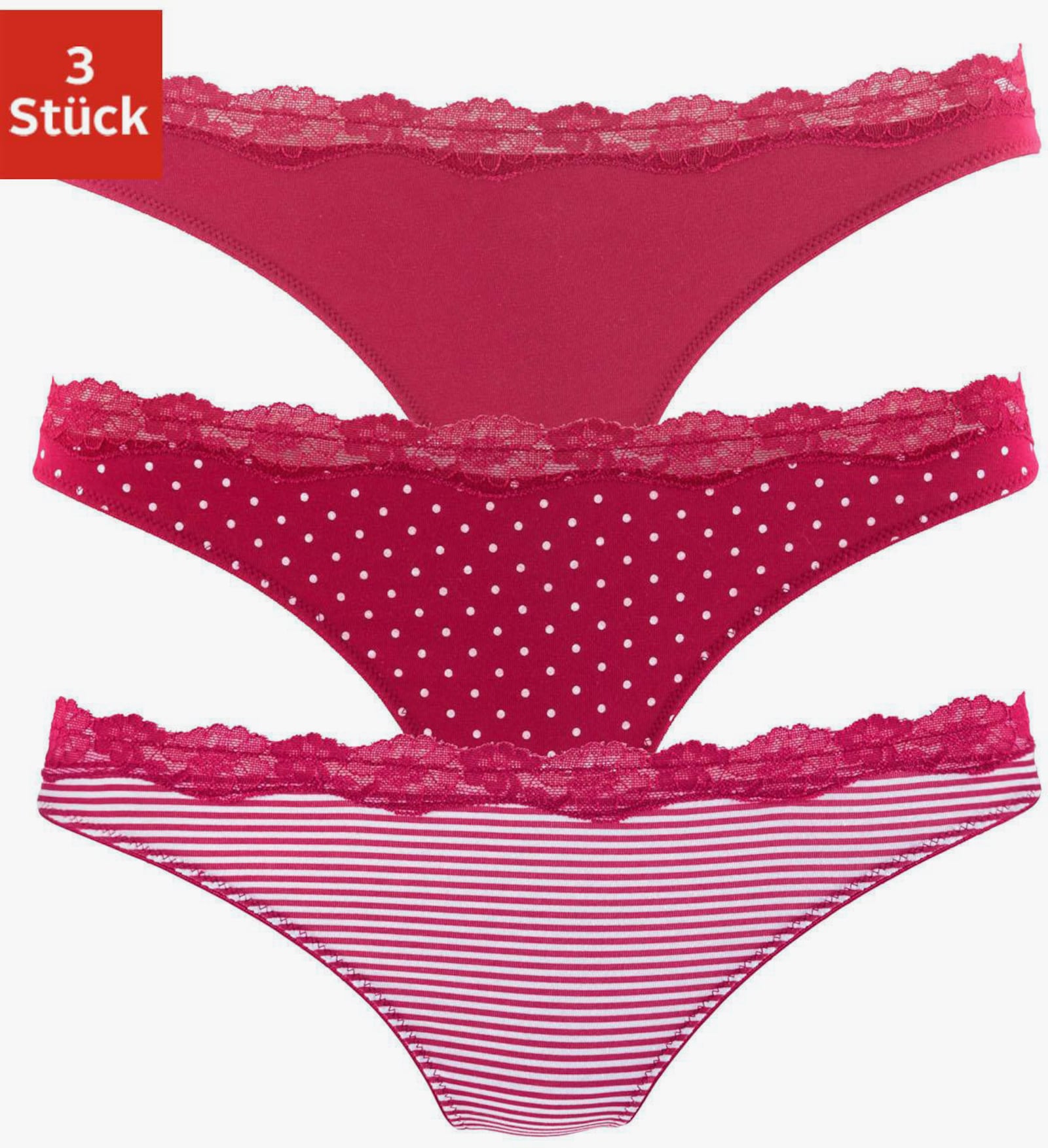 LASCANA String - rood gestreept, effen, gestippeld
