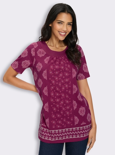 Longshirt mit gekräuseltem Rundhals-Ausschnitt - malve-hellrosé-bedruckt