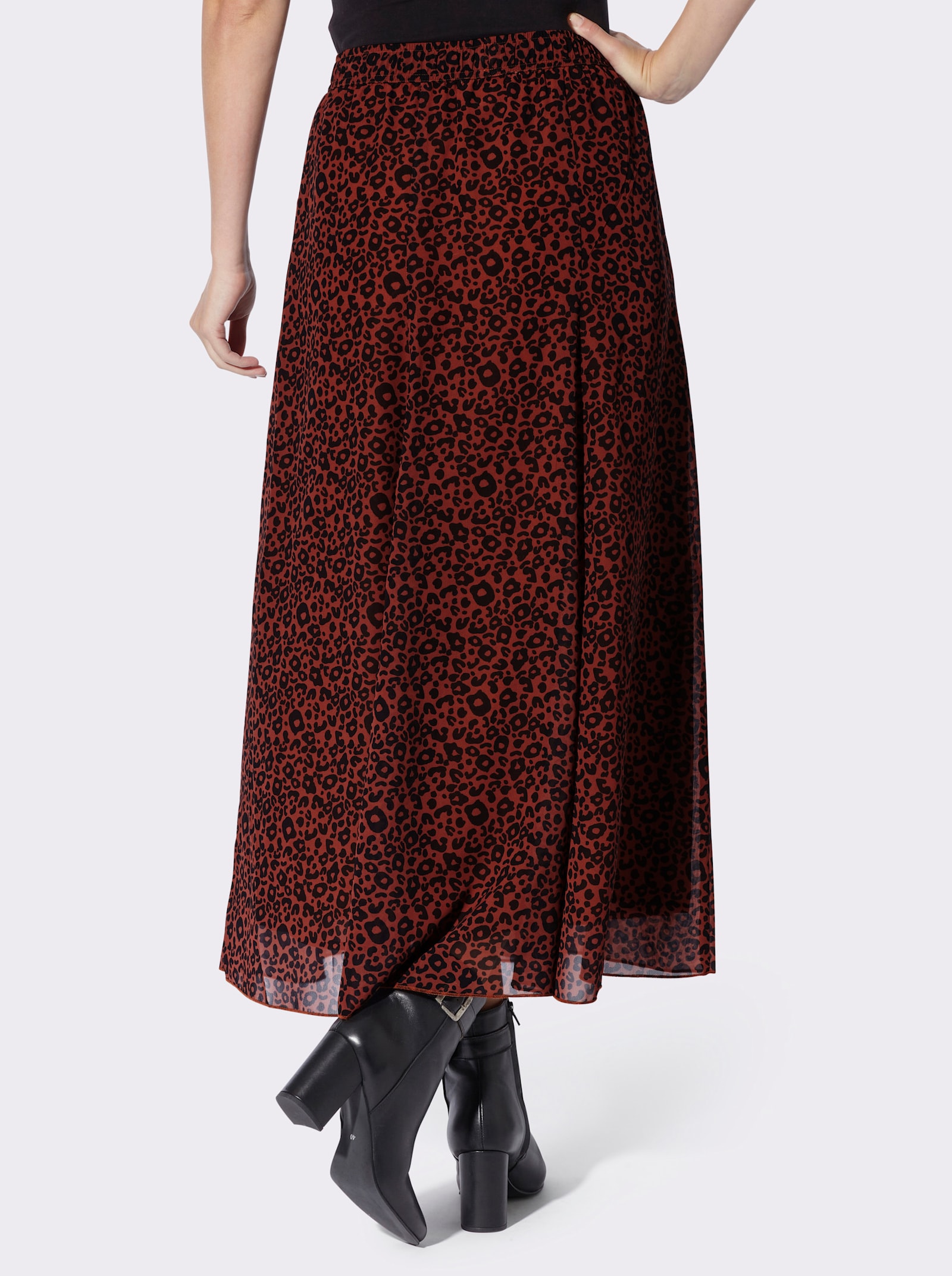 heine A-Linien-Rock mit Leo-Muster - rotbraun-schwarz-bedruckt