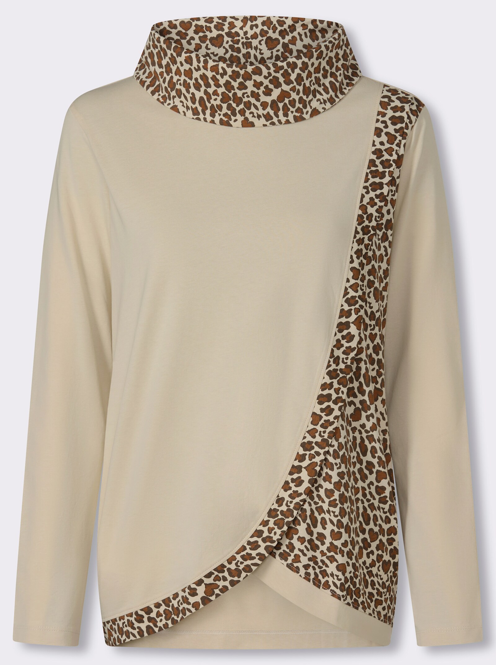 Rollkragenshirt mit abgerundetem Saum vorne - sand-schoko
