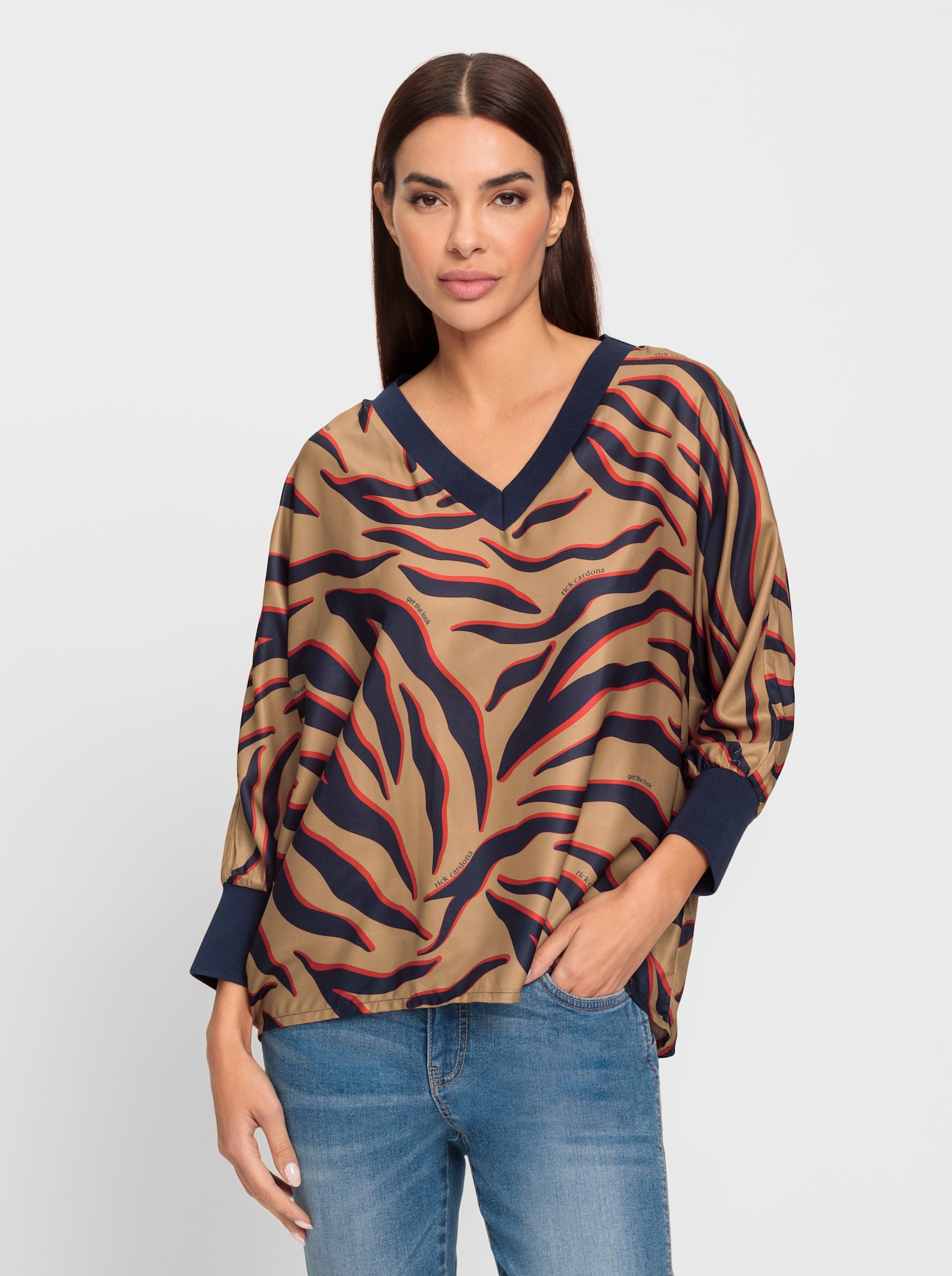 heine Blúzka s potlačou a netopierími rukávmi - ťavia-námornícka modrá potlač