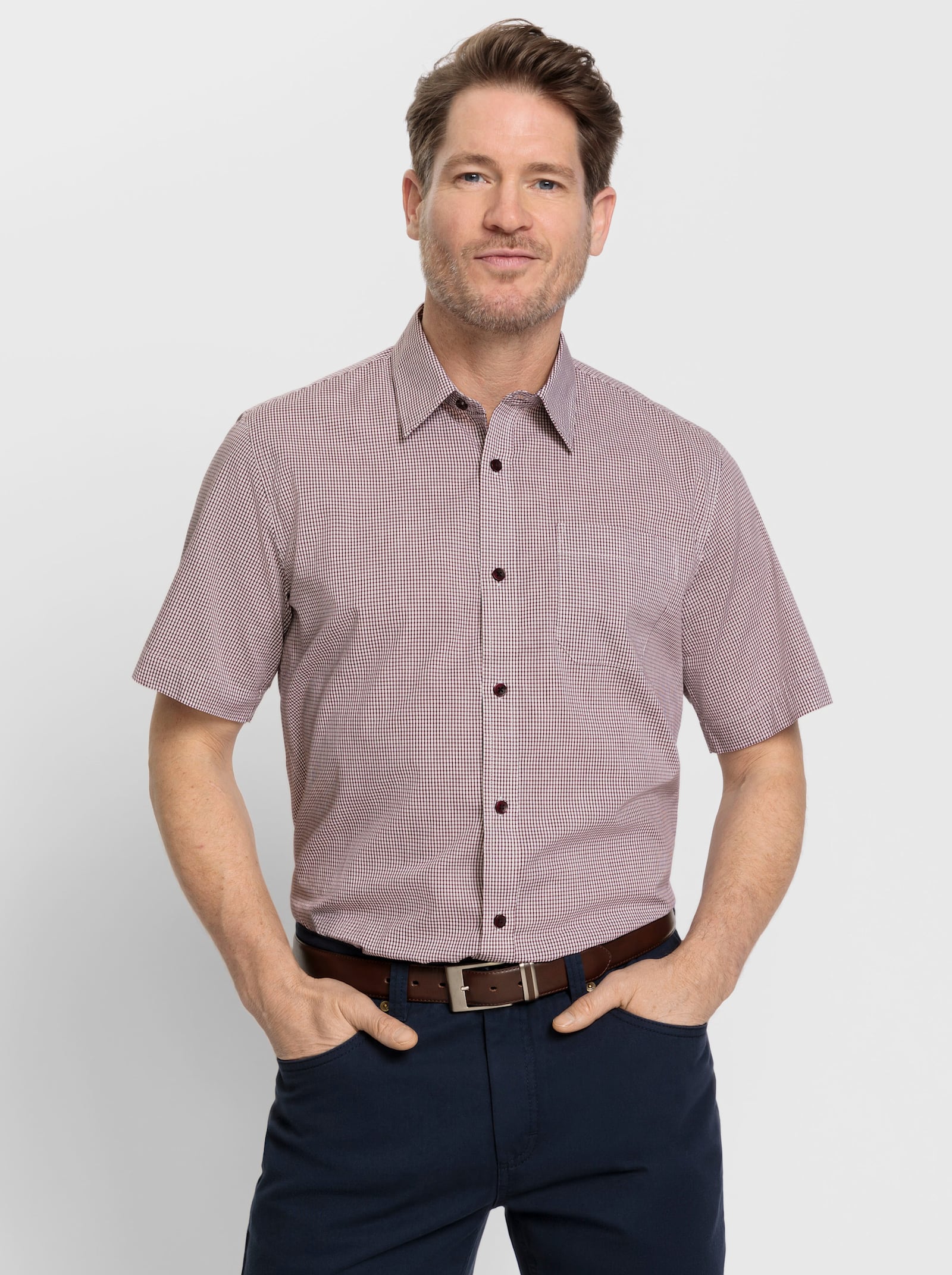 Marco Donati Kurzarm-Hemd - bordeaux-kariert