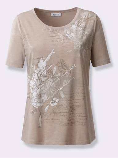 Kurzarmshirt - beige-sesam-bedruckt