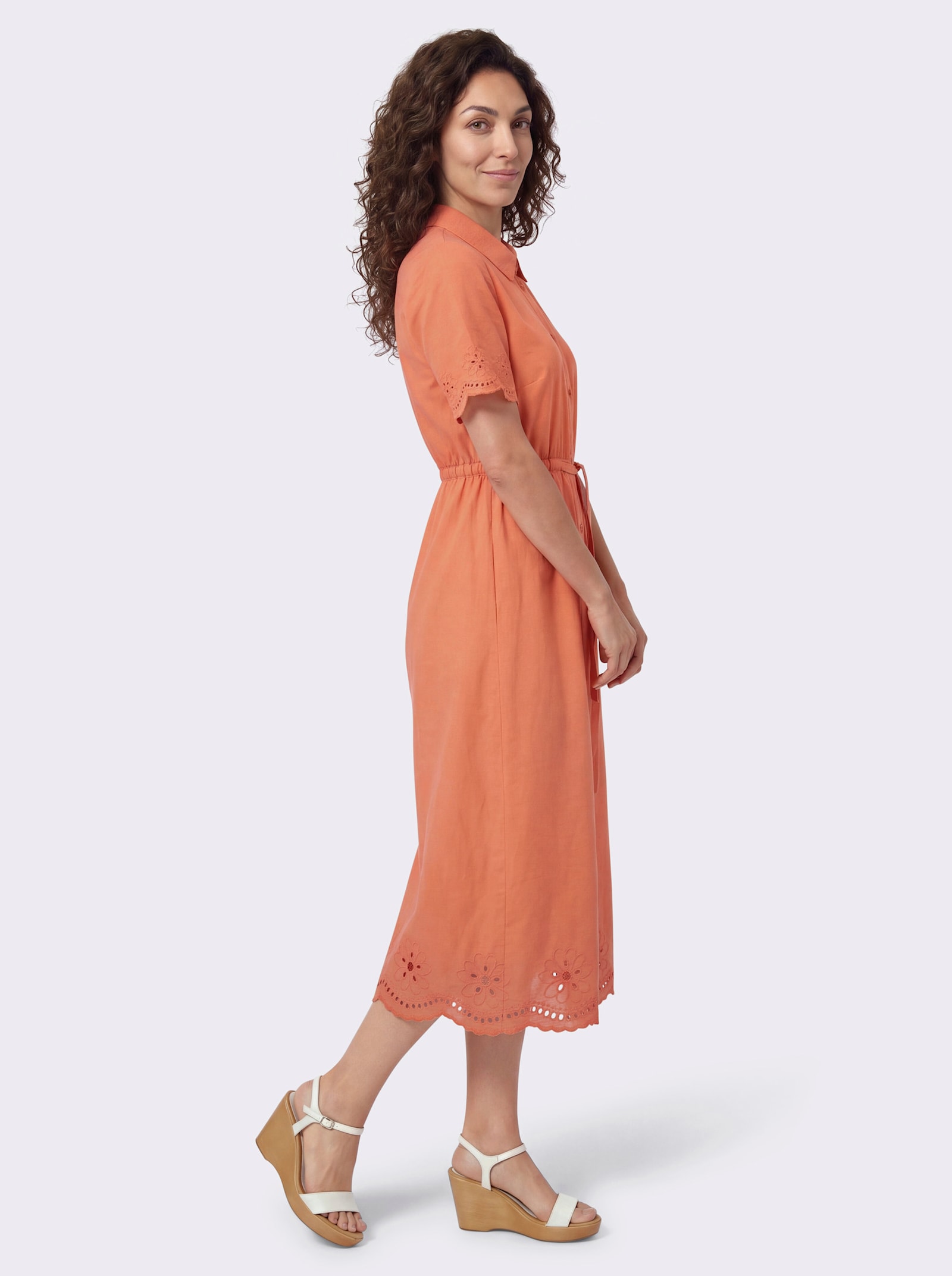 Hemdblusenkleid aus reiner Baumwolle - papaya