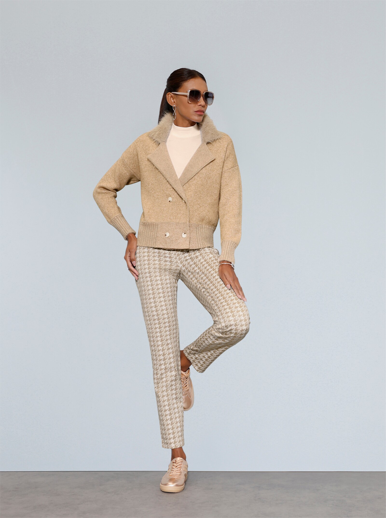 Schlupfhose im Jacquard-Jersey - beige-ecru-gemustert