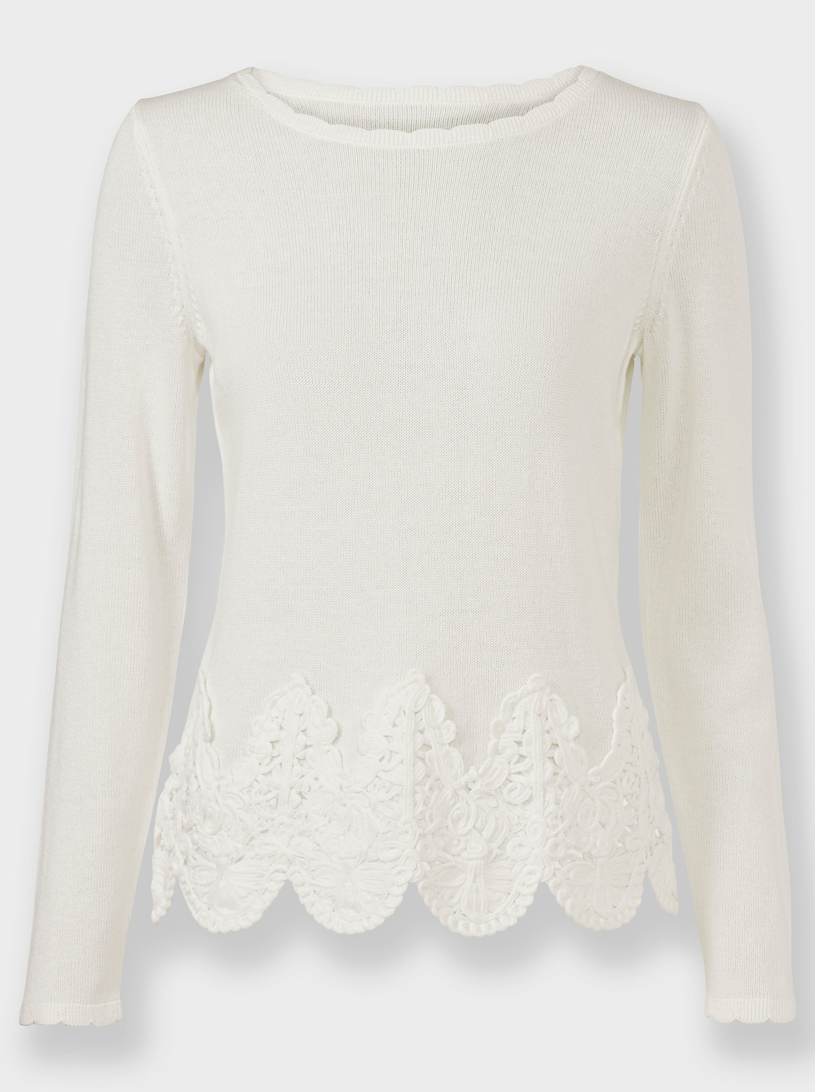 heine Feinstrickpullover mit Kordel-Stickerei - ecru