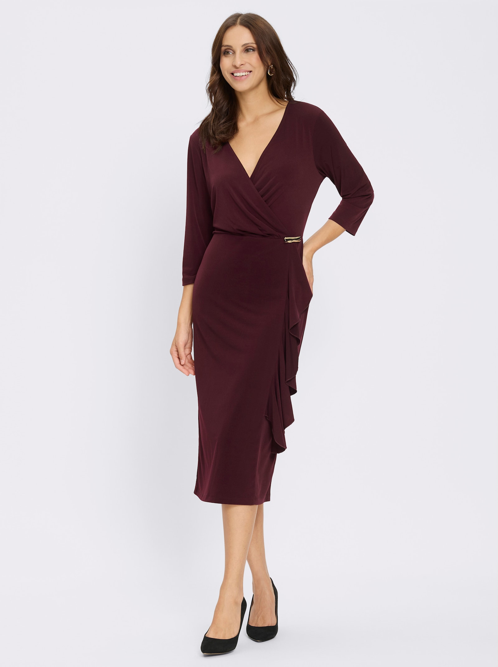 Jerseykleid mit Volants - burgund