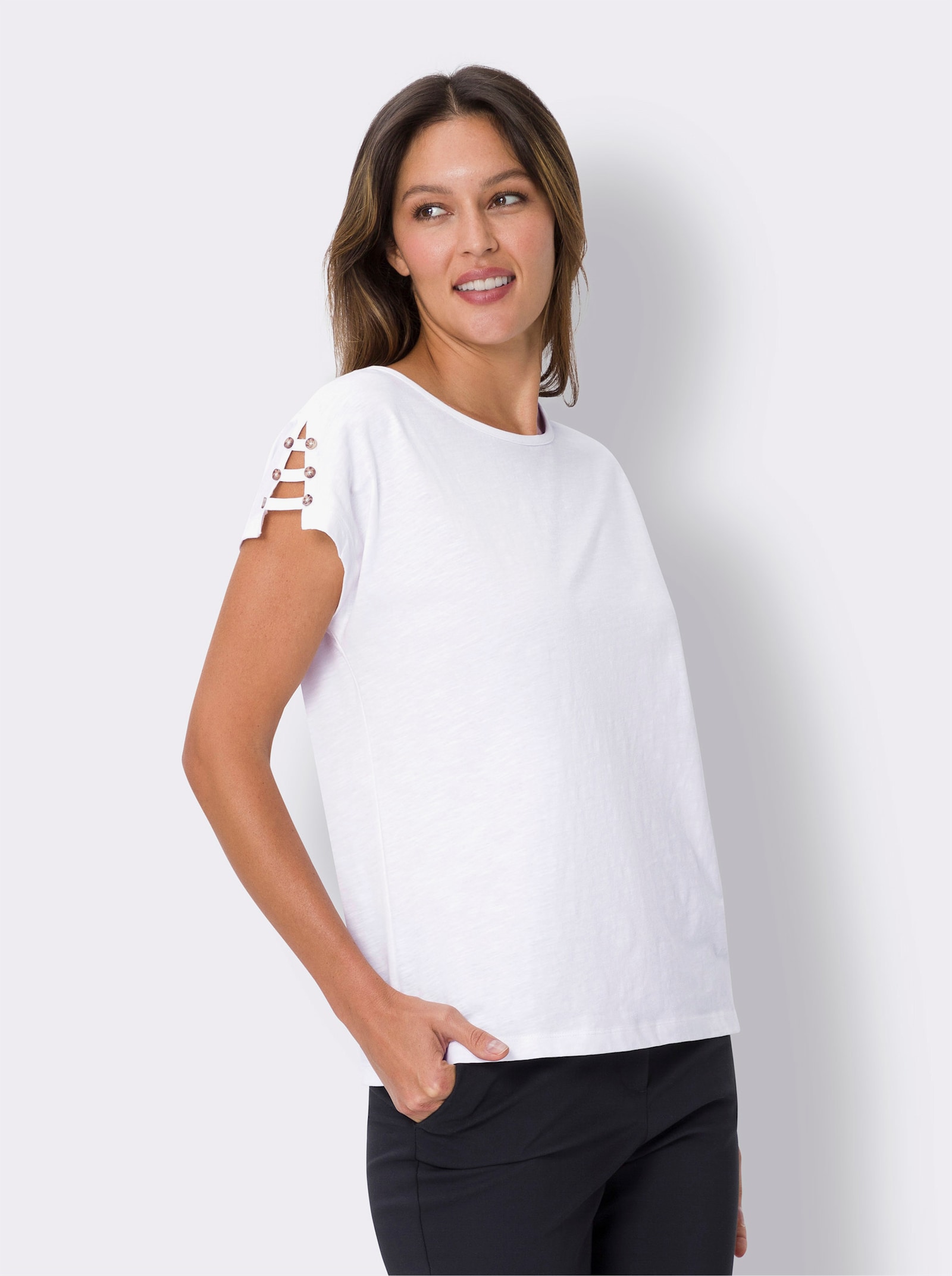 Rundhalsshirt mit Bändern an den Schultern - ecru