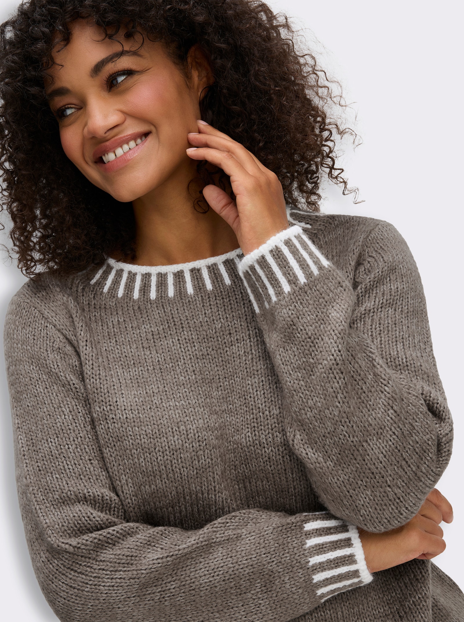 Langarm-Pullover mit effektvollen Kontrasten - taupe-ecru-gemustert