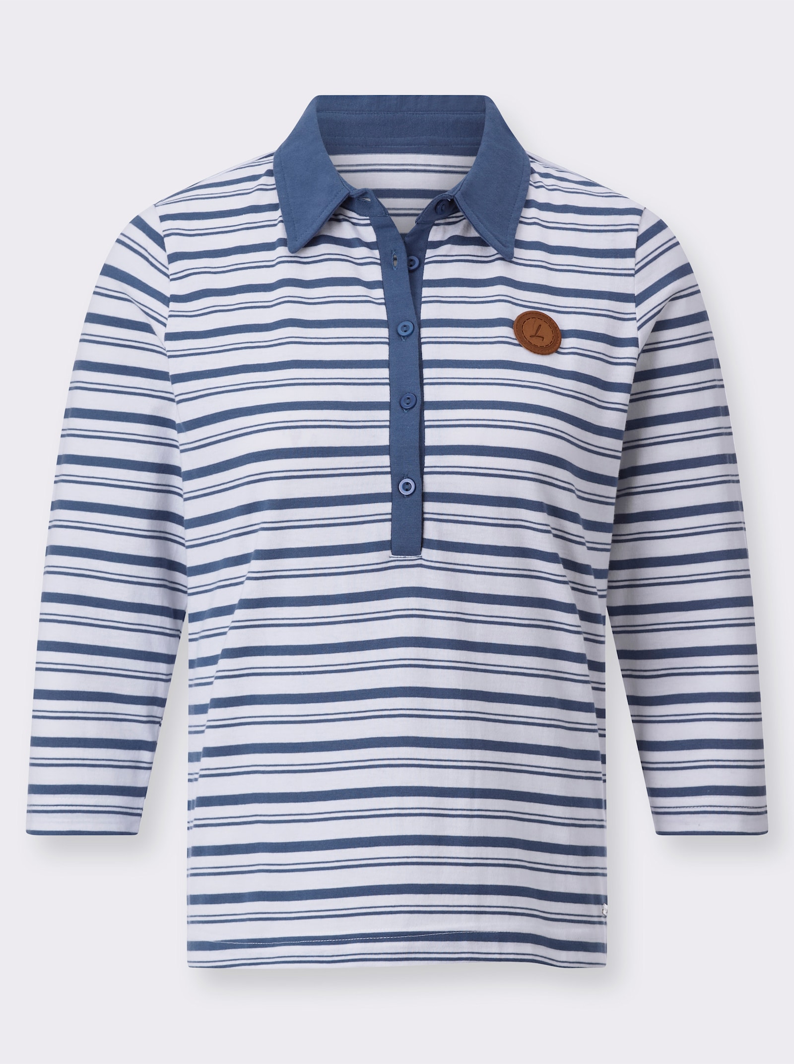 Poloshirt mit Logo-Patch - jeansblau-weiß-geringelt